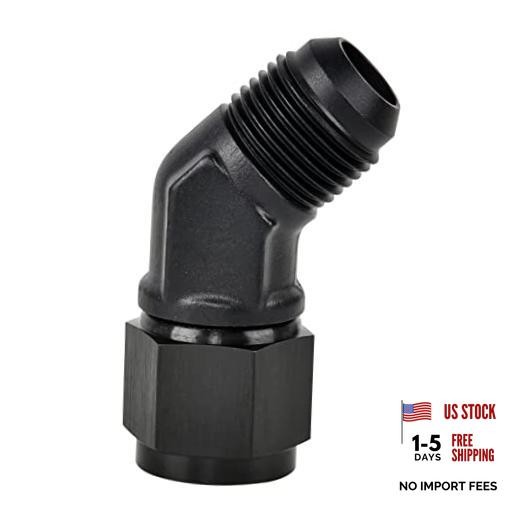 Female to Male Flare Swivel Fitting Adapter Aluminium Black 10AN 45 Degree