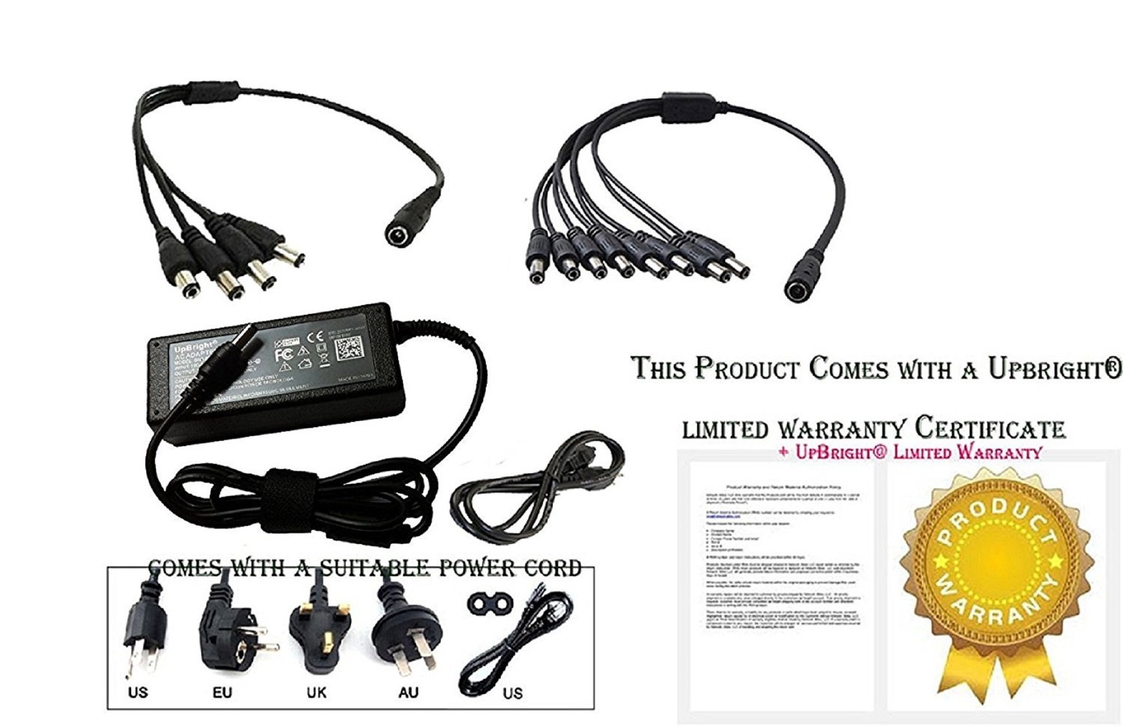12V DC 5A Power Supply Adapter with 9 Port Splitter Security DVR for Night Owl