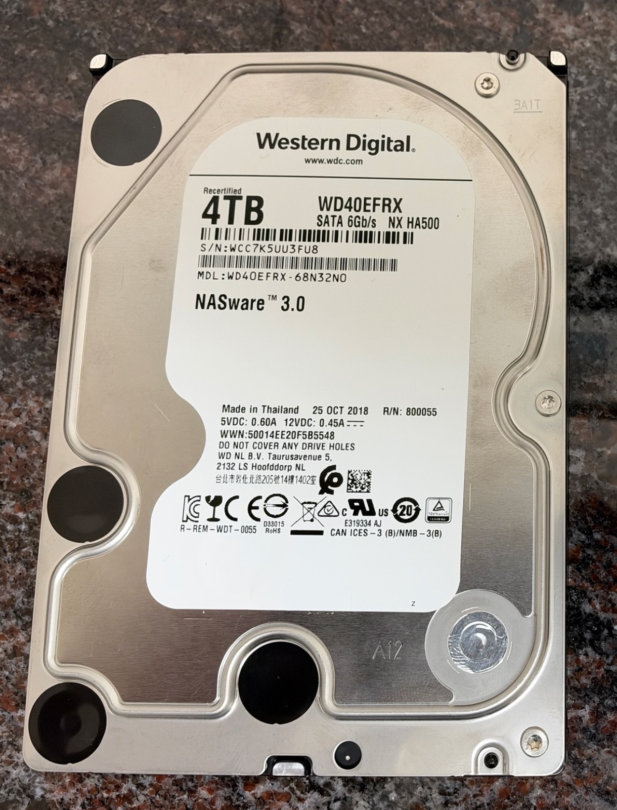 Western Digital 4TB Red 3.5” Hard Drive WD40EFRX Wiped, Used, working no issues