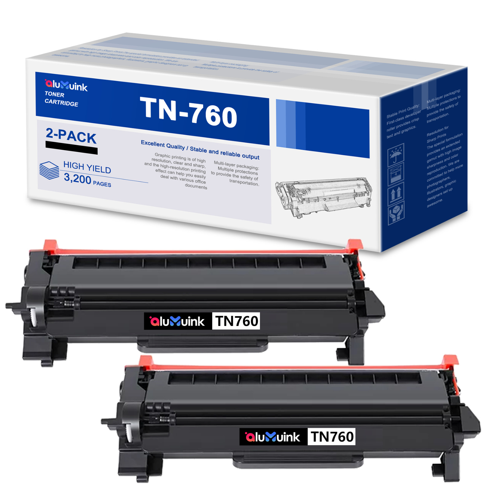 New TN760 2BK High Yield Toner Cartridge Replacement For Brother HL-L2370DW