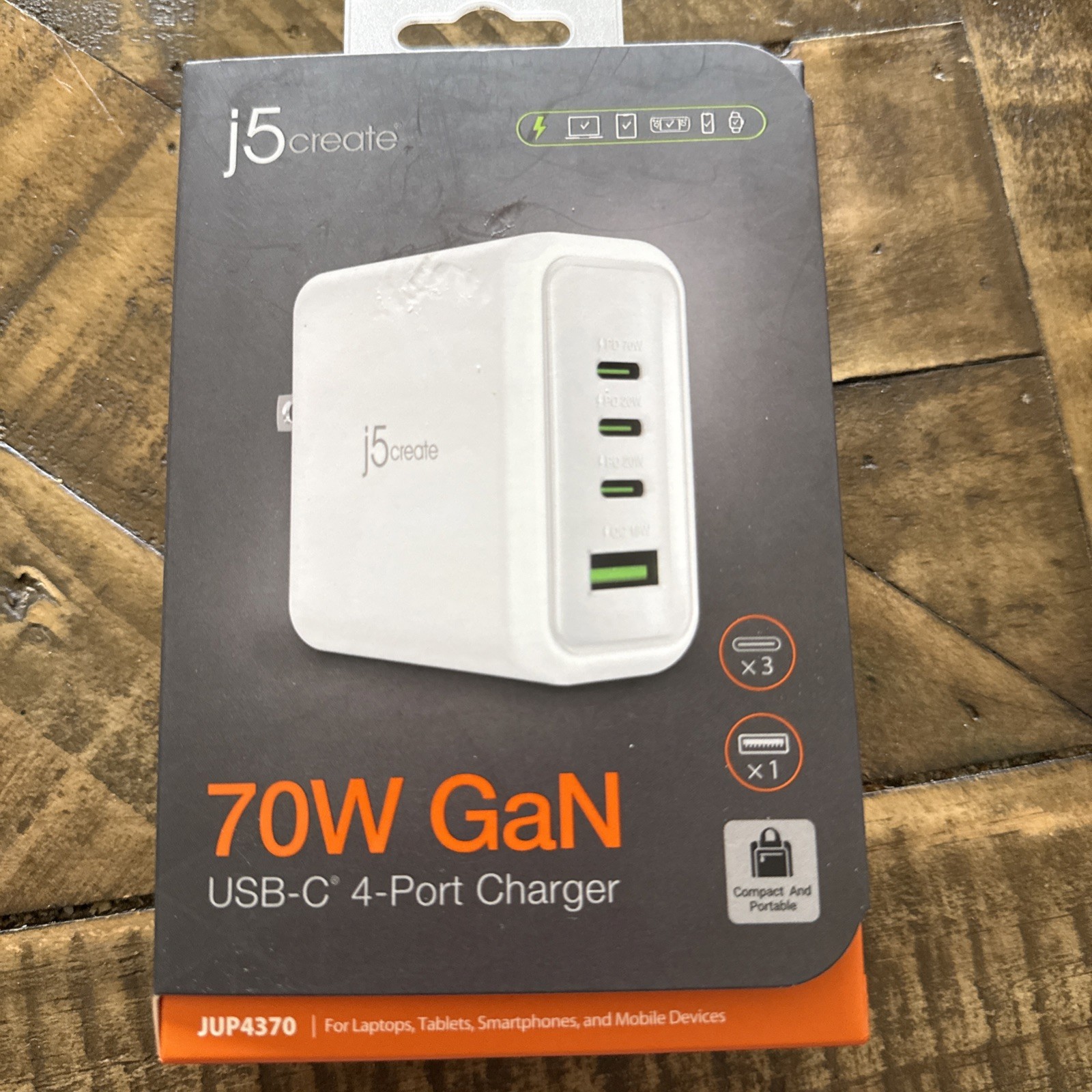 j5create 70W GaN USB-C 4-Port Charger - NEW