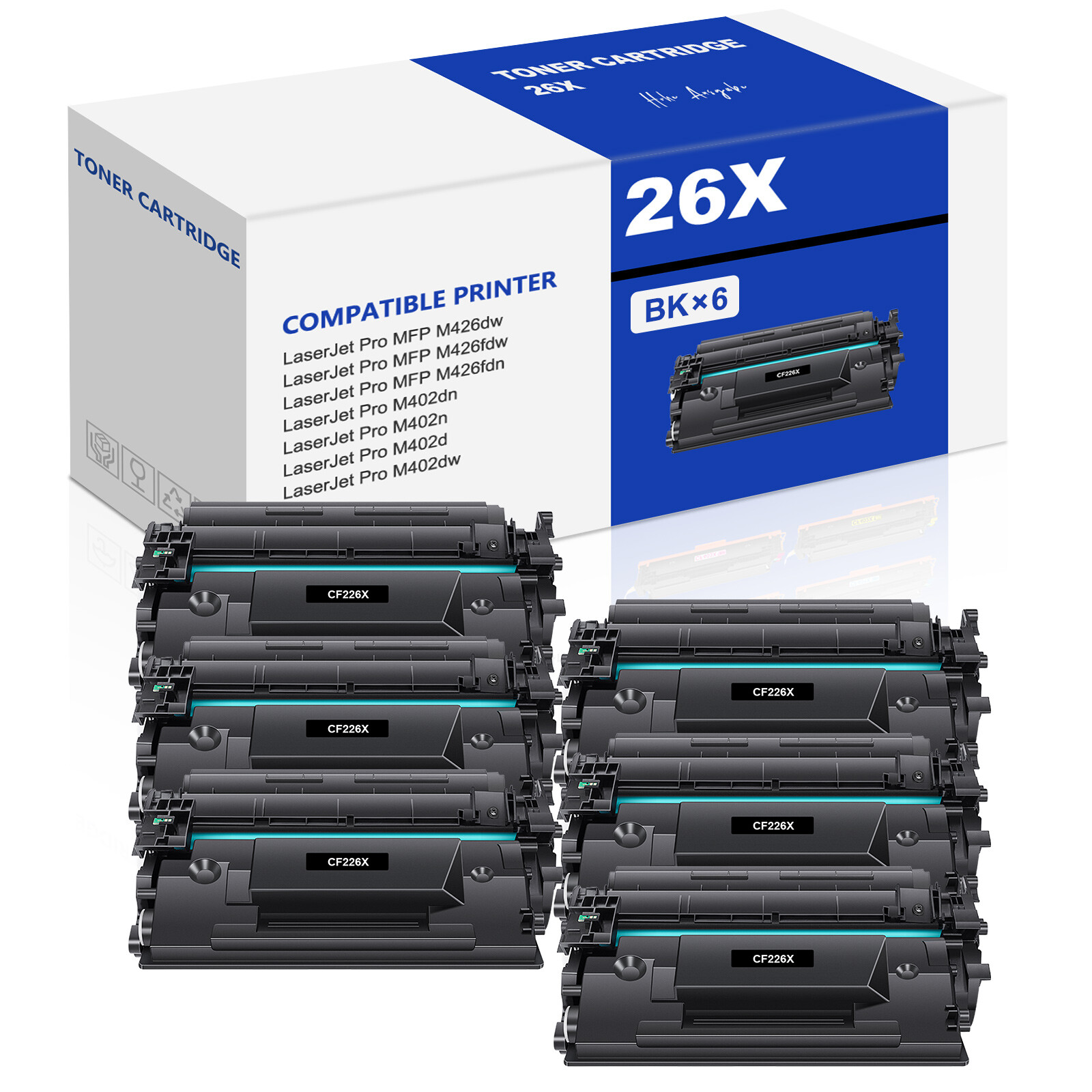 6PK High Yield CF226X 26X Toner Compatible With HP LaserJet Pro M426dw M402dn