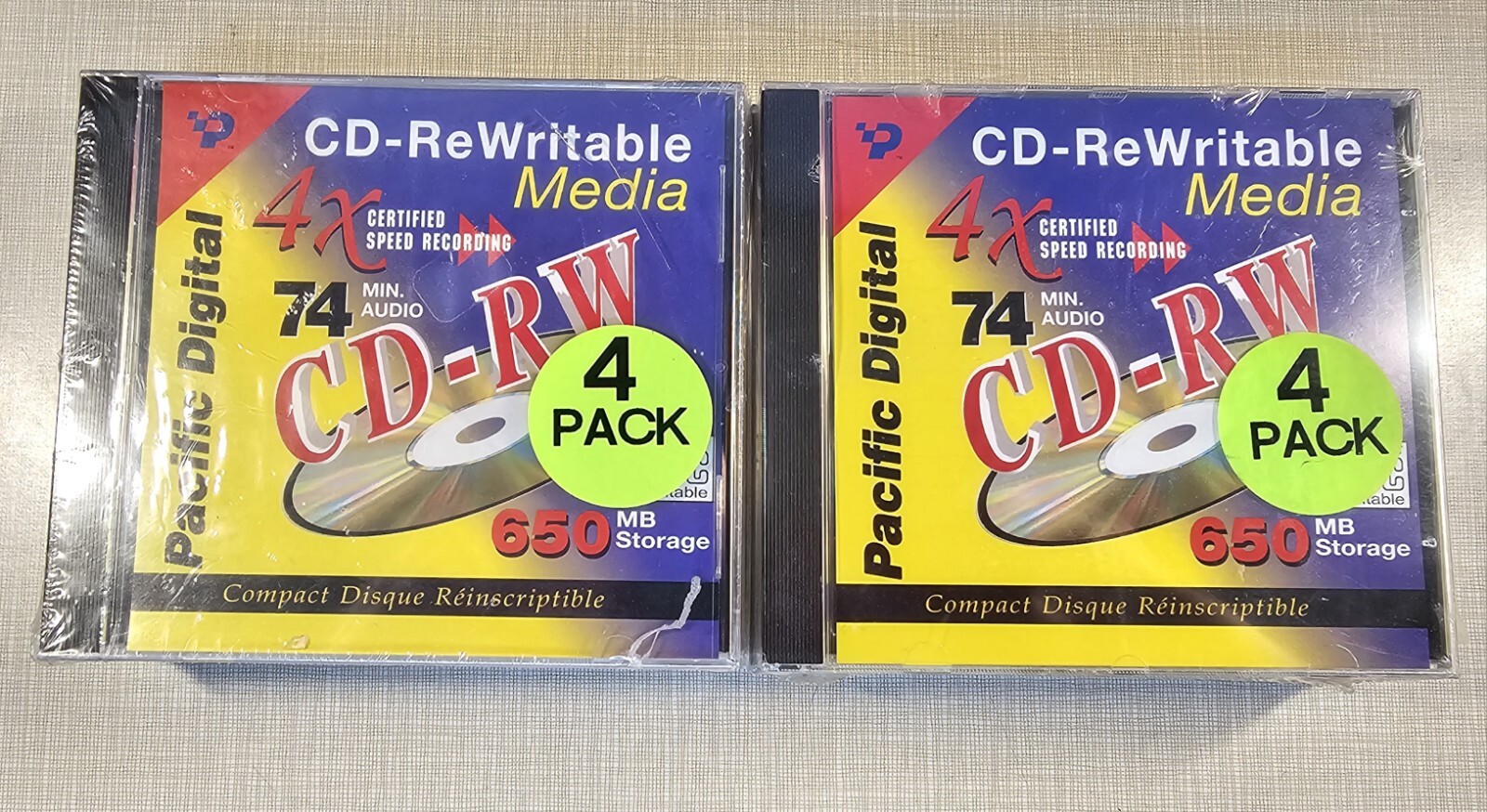 Lot of 2 Pacific Digital ReWritable 2x 4pk Total 8 NEW sealed 74 min 650MB CD-RW