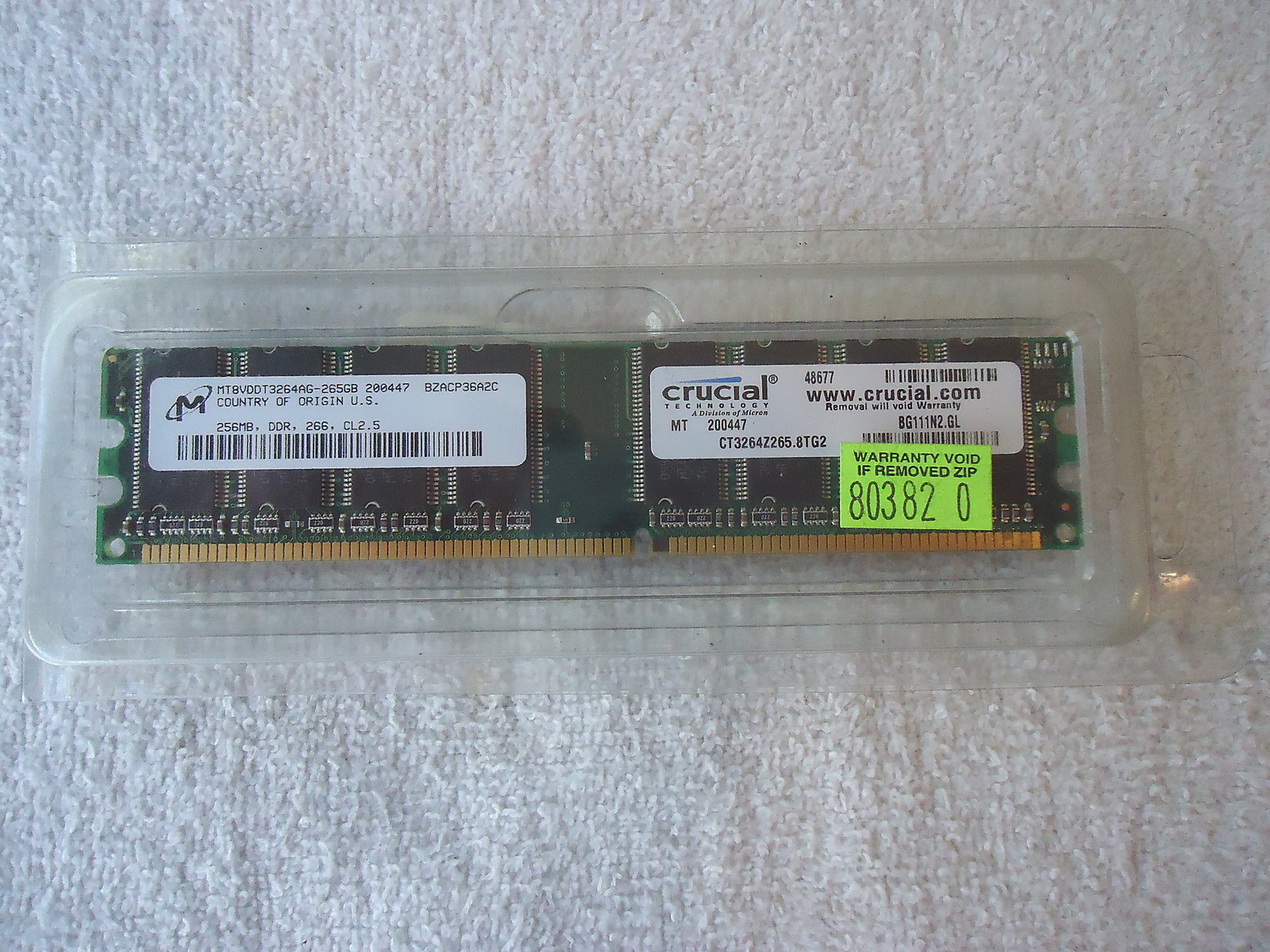Micron / Crucial 256MB,DDR,266,CL2.5 Memory " IN PLASTIC CASE "