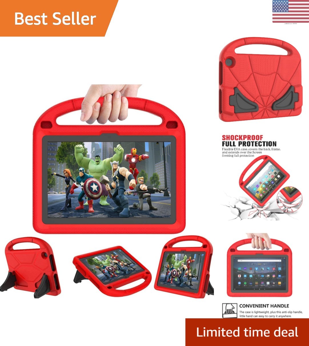 2023 Lightweight Red Tablet Case for Kids - Full Protection & Adjustable Stand