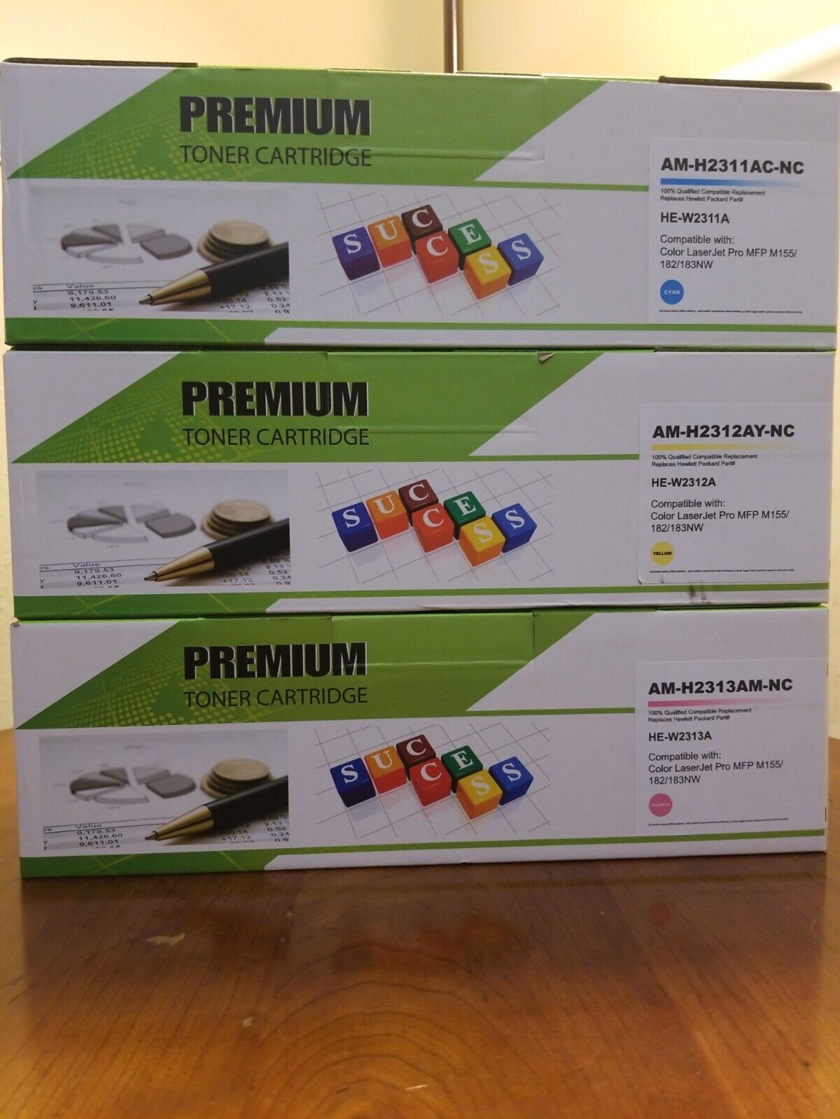 3 Pack Premium Toner Cartridge With NO CHIP Compatible With Color Laser Jet Pro