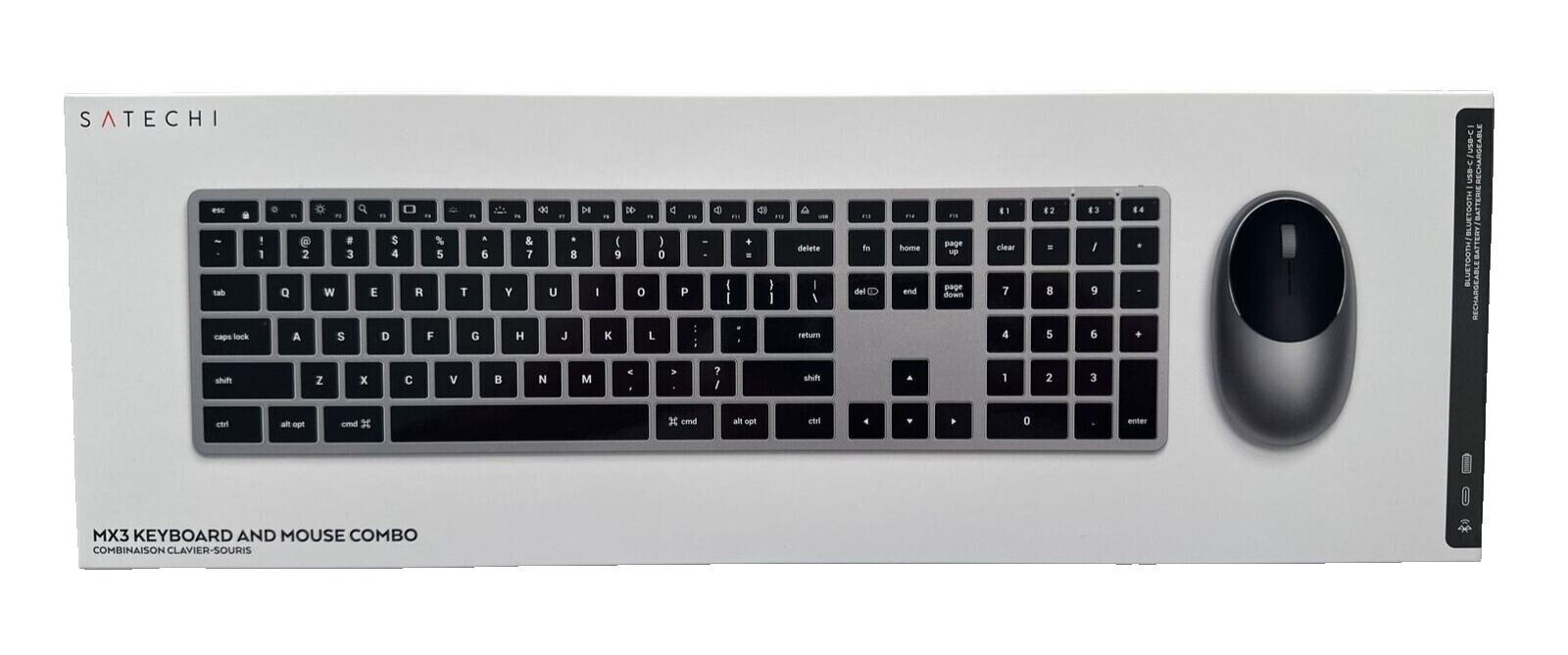 SATECHI MX3 Slim Bluetooth Backlit Keyboard & Mouse Combo w/Numeric Keypad  NEW