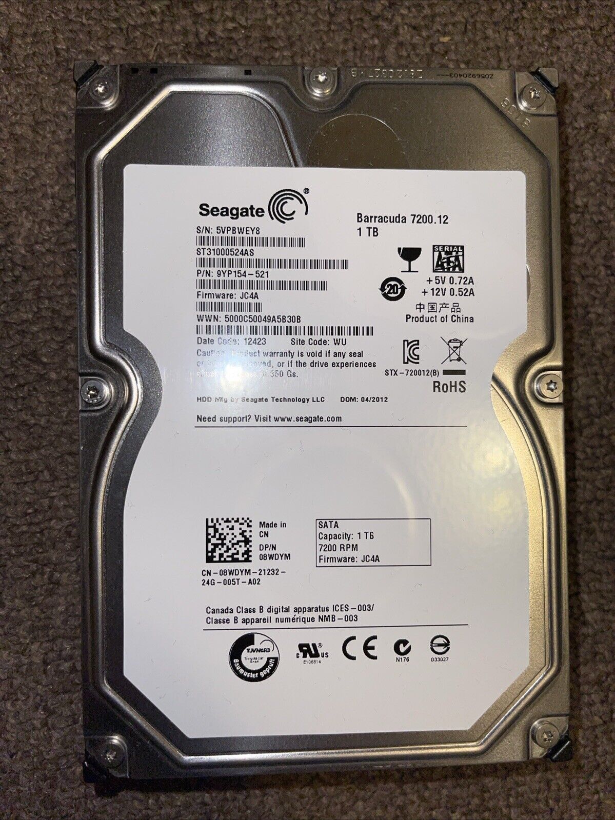 Seagate Barracuda 7200.12 1000GB Internal 7200RPM 3.5