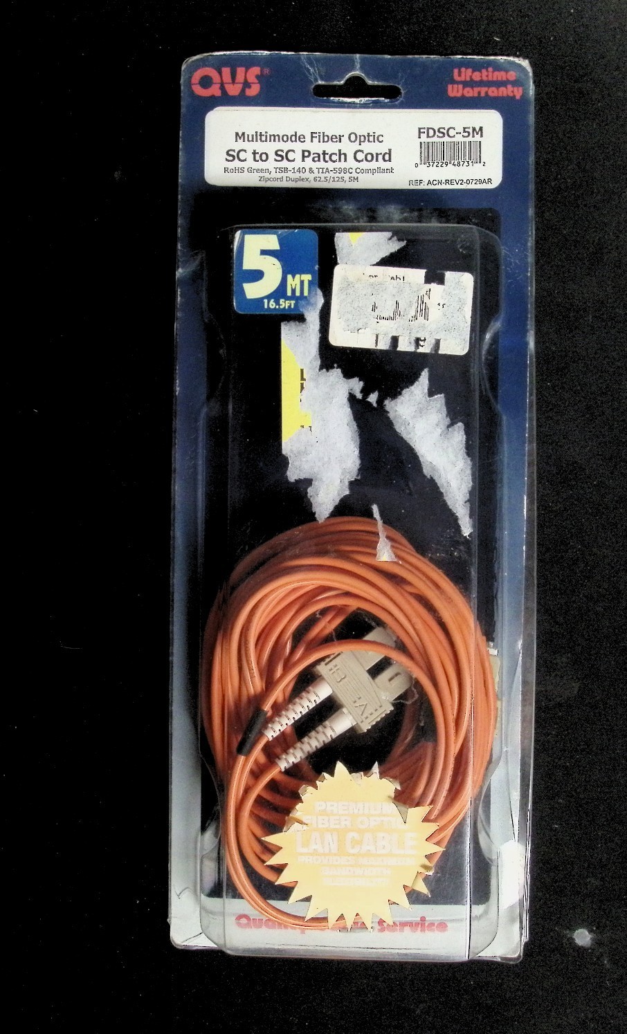 QVS Multimode Fiber Optic SC to SC Patch Cord (Model: FDSC-5M)