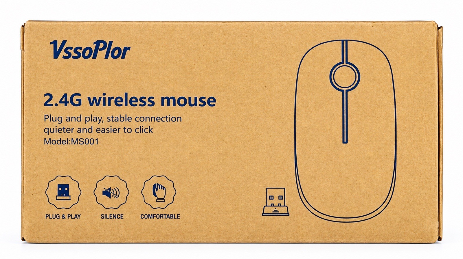VssoPlor MS001 Wireless Mouse 2.4G Slim Silent White Gold USB New