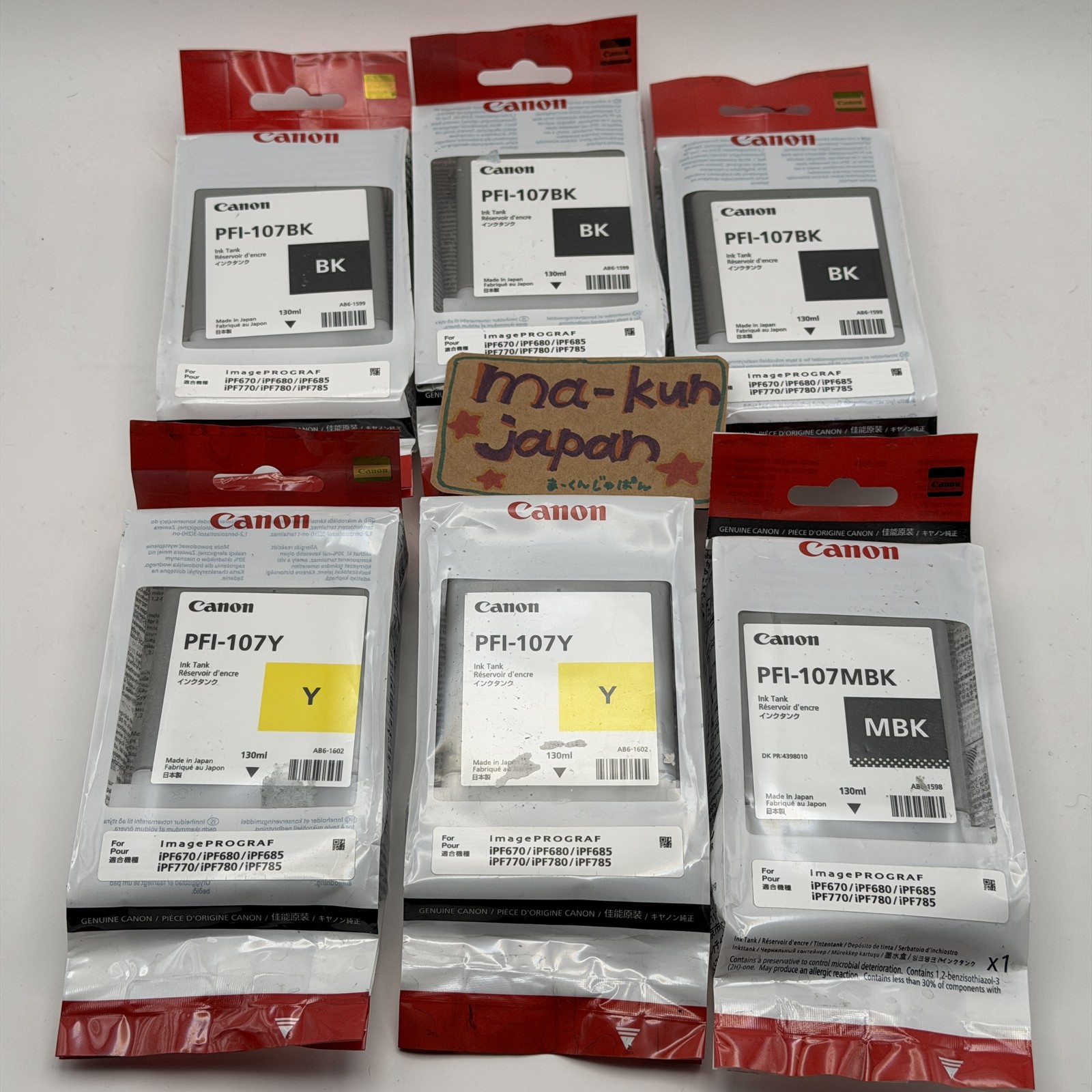 Canon PFI-107 6 Ink Tank Set Expired Genuine OEM Japan imagePROGRAF New