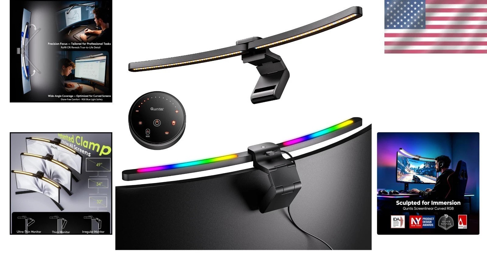 Curved Monitor Light Bar 15 RGB Backlight for 34"+ Screens, Computer Bar Ligh...