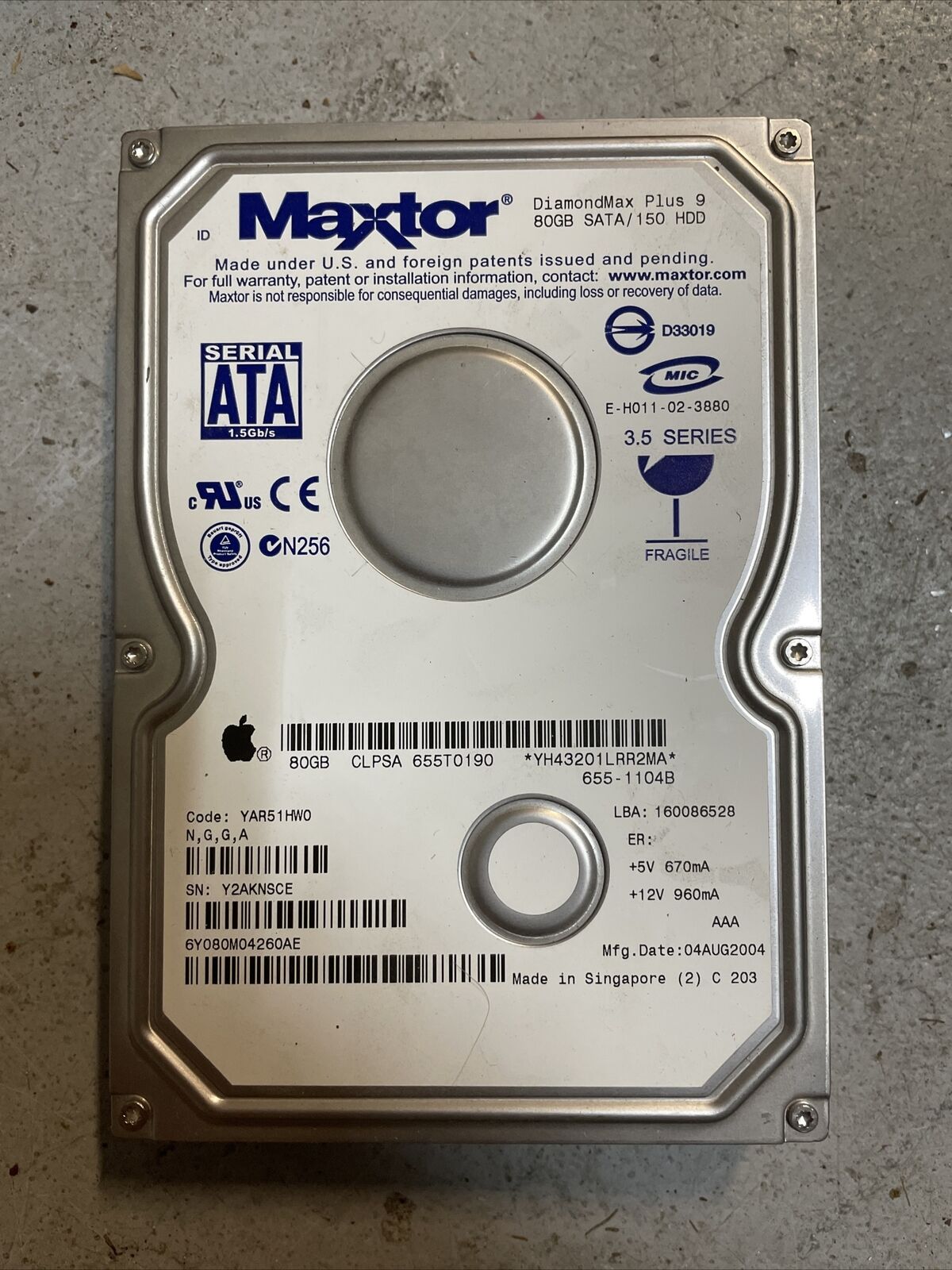 Maxtor 80gb DiamondMax Plus 9 SATA 3.5” Hard Drive ATA Tested