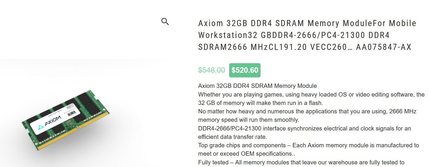 32GB RAM DDR4-2666MHz PC4-21300S 1.2V 260PIN SODIMM LAPTOP RAM 3 YR WARRANTY
