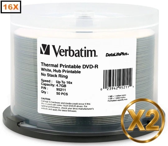 100-Pak =16X= VERBATIM DataLifePlus =WHITE THERMAL HUB= DVD-R's  Verbatim 95211