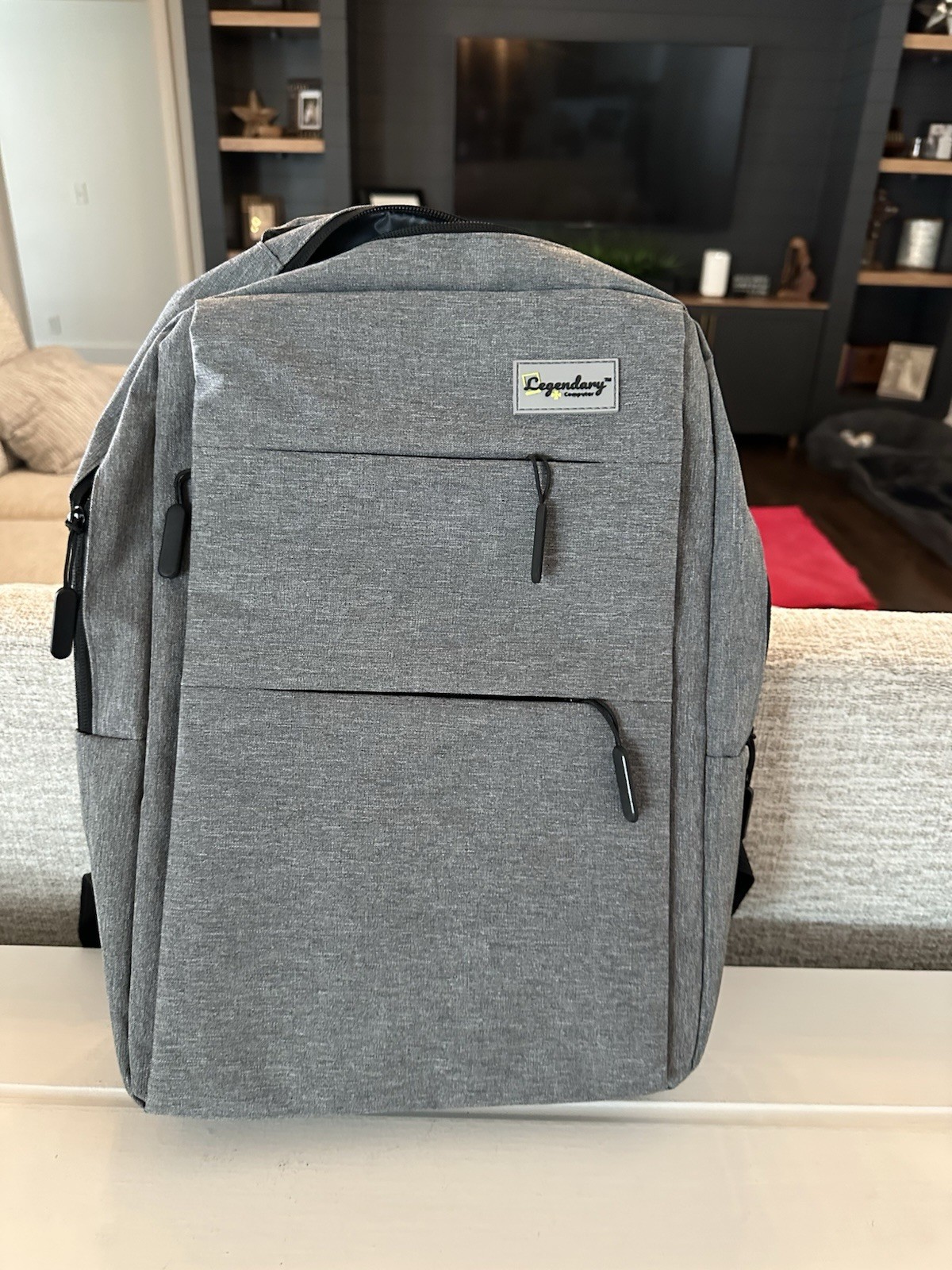 Legendary computer Gray Solid Polyester Padded Laptop Backpack w/ USB Port 15 in
