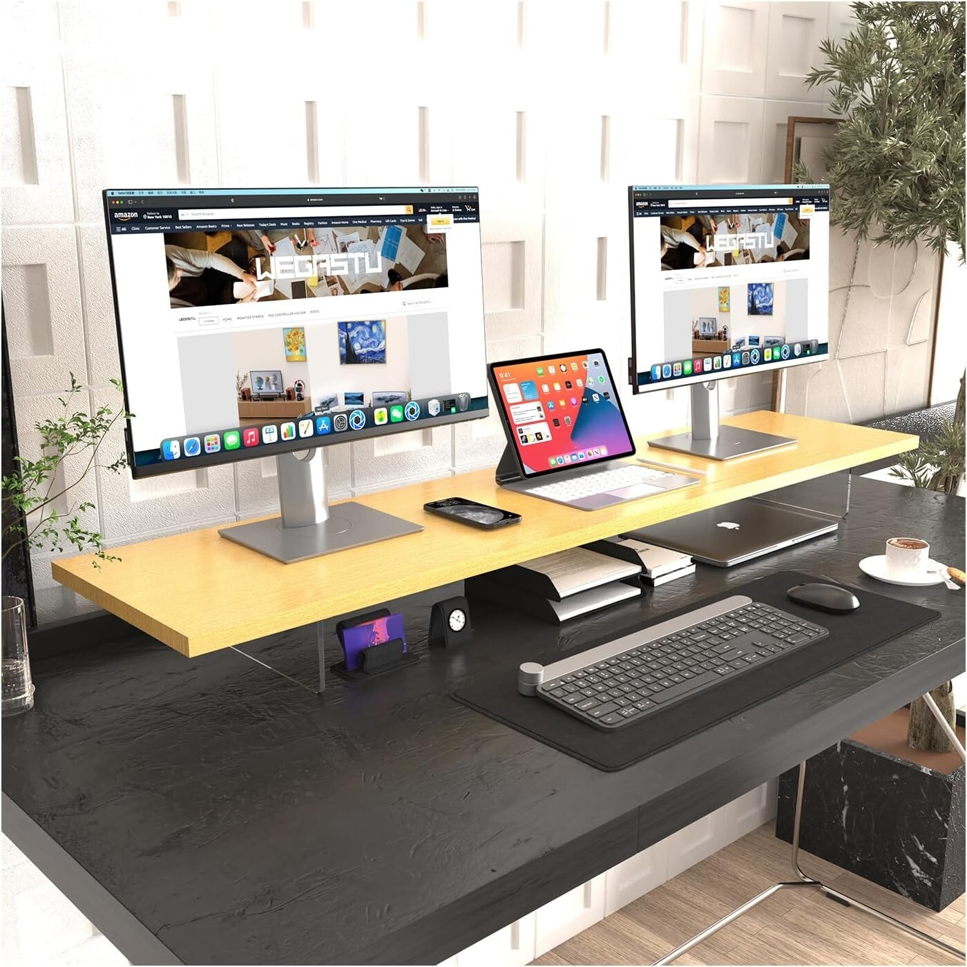 WEGASTU Crystal Clear Acrylic Monitor Stand,Leg levitating design Height Adju...