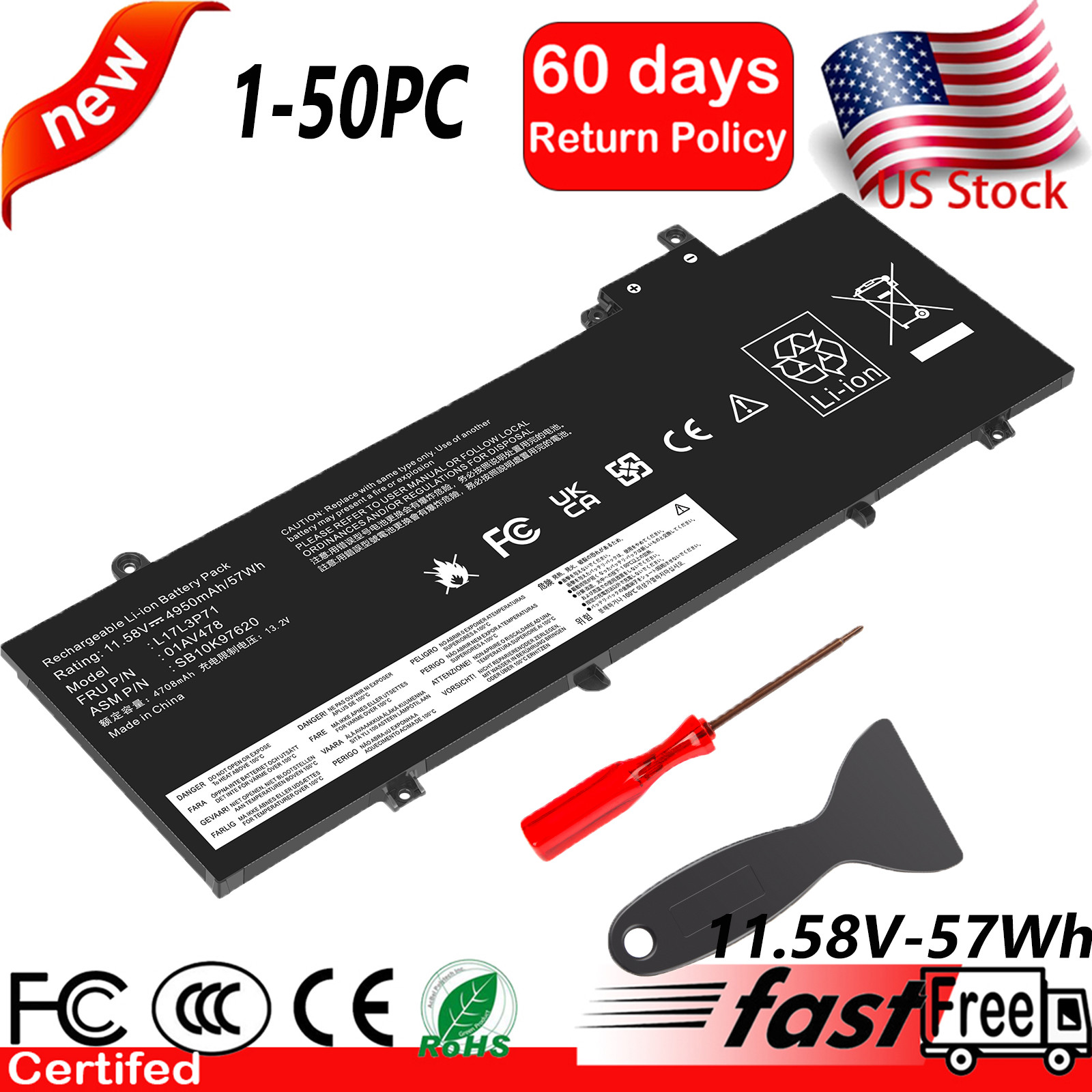 Lot 01AV478 Battery For Lenovo ThinkPad T480s 01AV479 01AV480 L17L3P71 L17M3P71