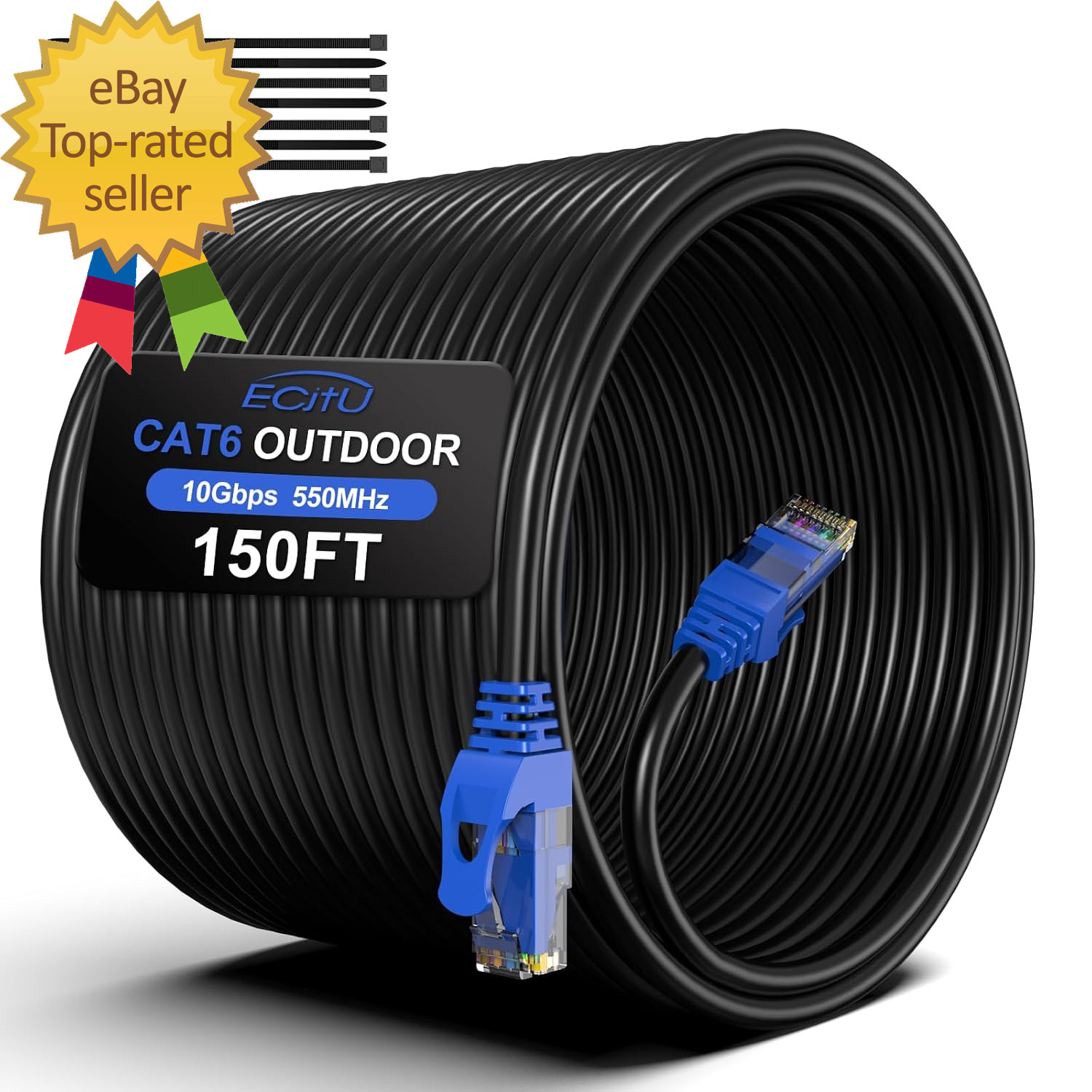 150FT Cat6 Outdoor Ethernet Cable, In-Ground, Heavy Duty Direct Burial, 24AWG CC