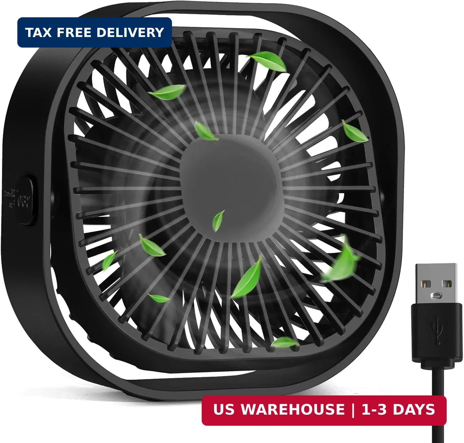4 Inch Small USB Desk Fan, 3-Speed & 360°Rotatable Cooling Fan