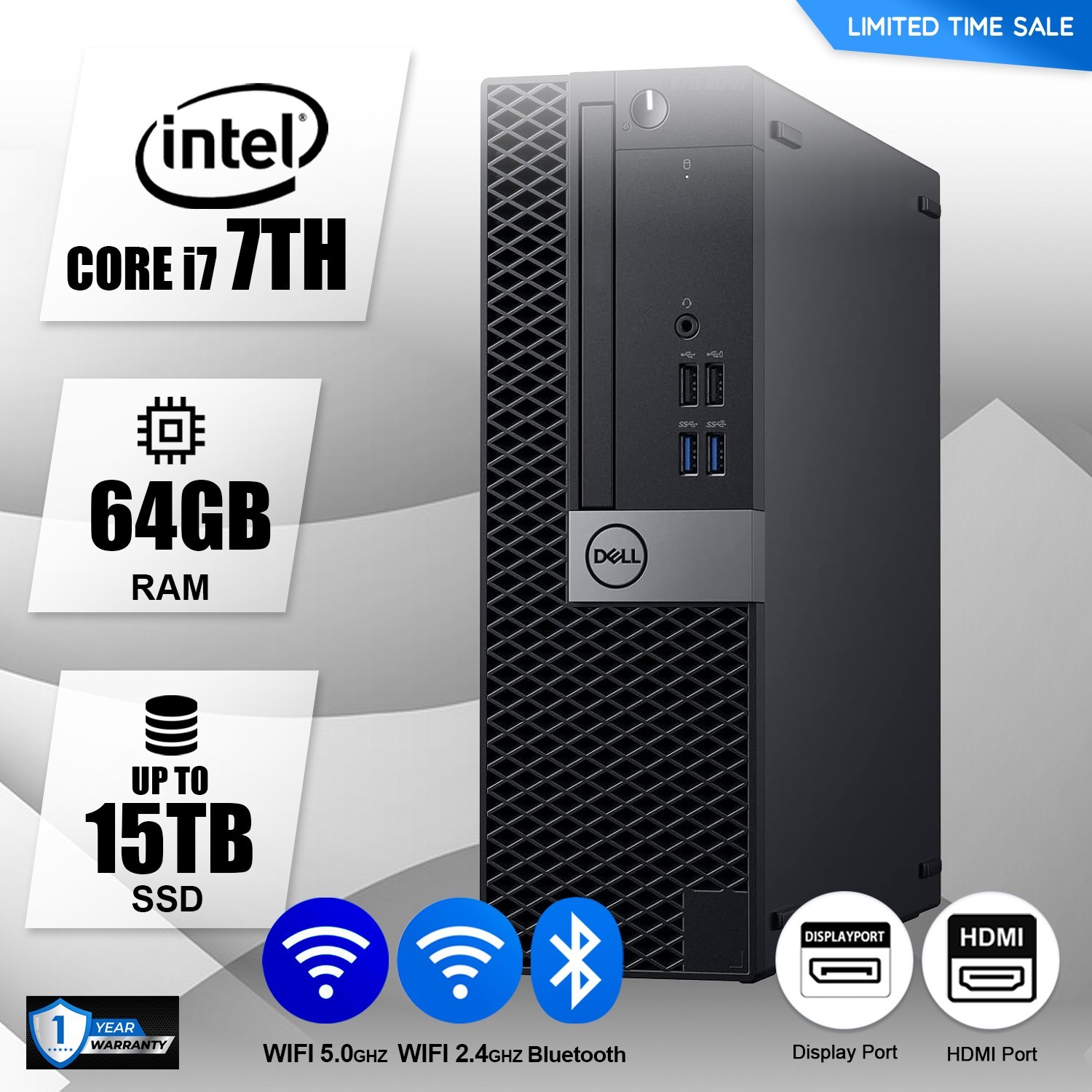 DELL Desktop Computer PC i7 7th,Up to 64GB RAM,17TB SSD HDD, Windows 10/11, WiFi