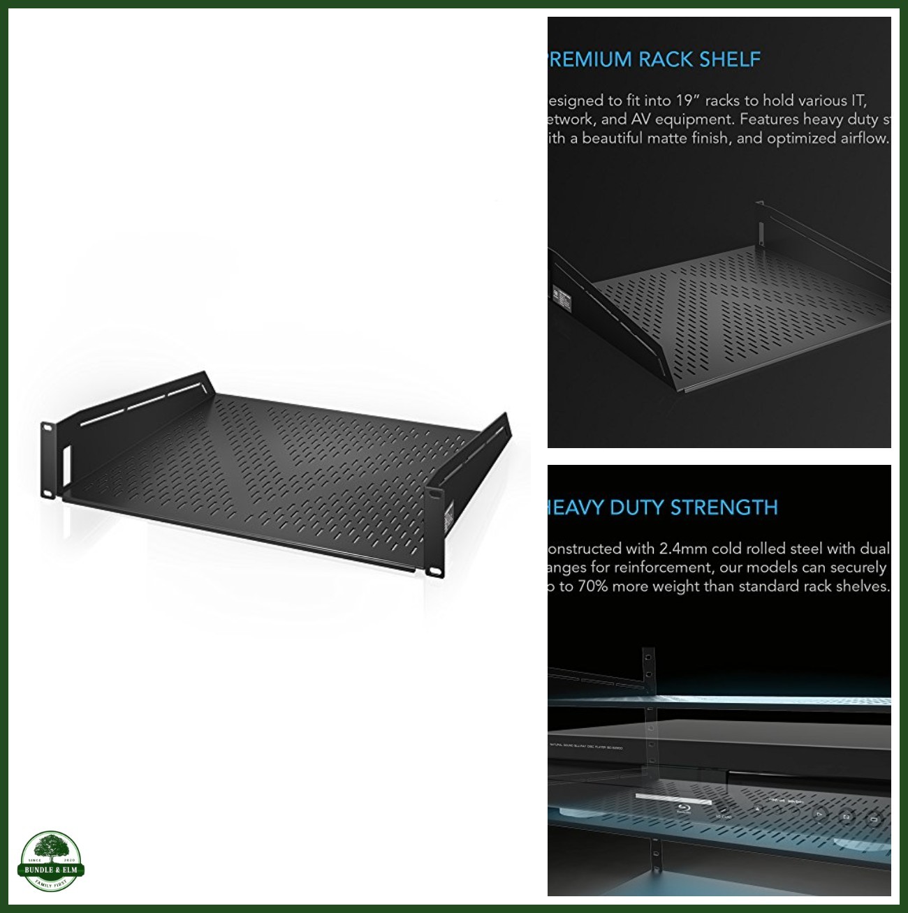 Vented Rack Shelf 2U Heavy Duty 16 Inch Deep 100 lb Capacity Office Equipment