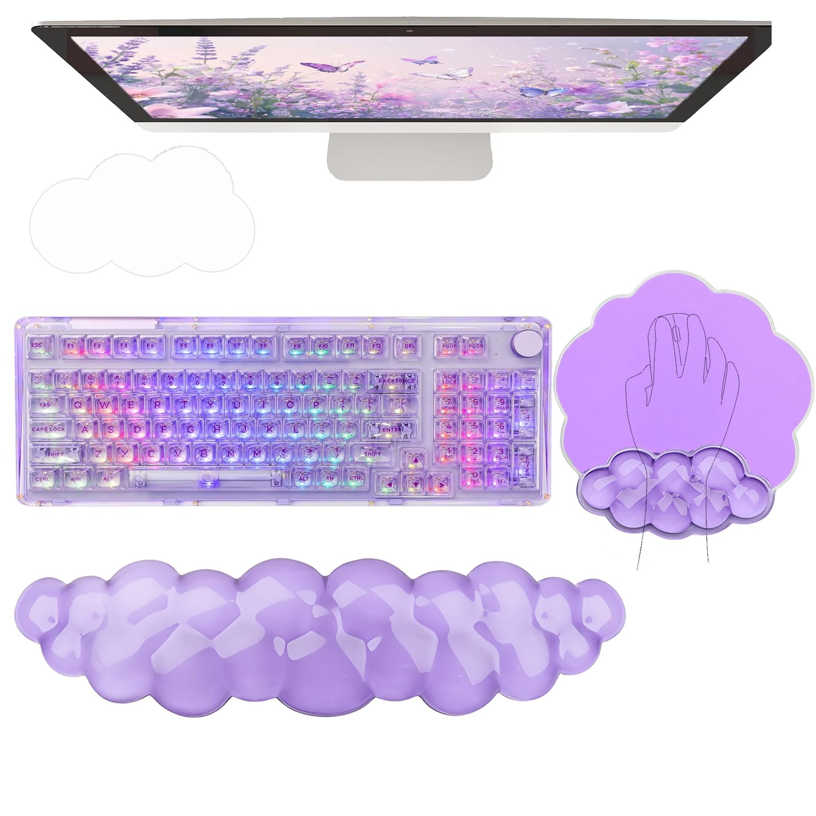 Gel Cloud Wrist Rest Keyboard Clear Purple Mouse Pad with Wrist Rest Set 3PCS