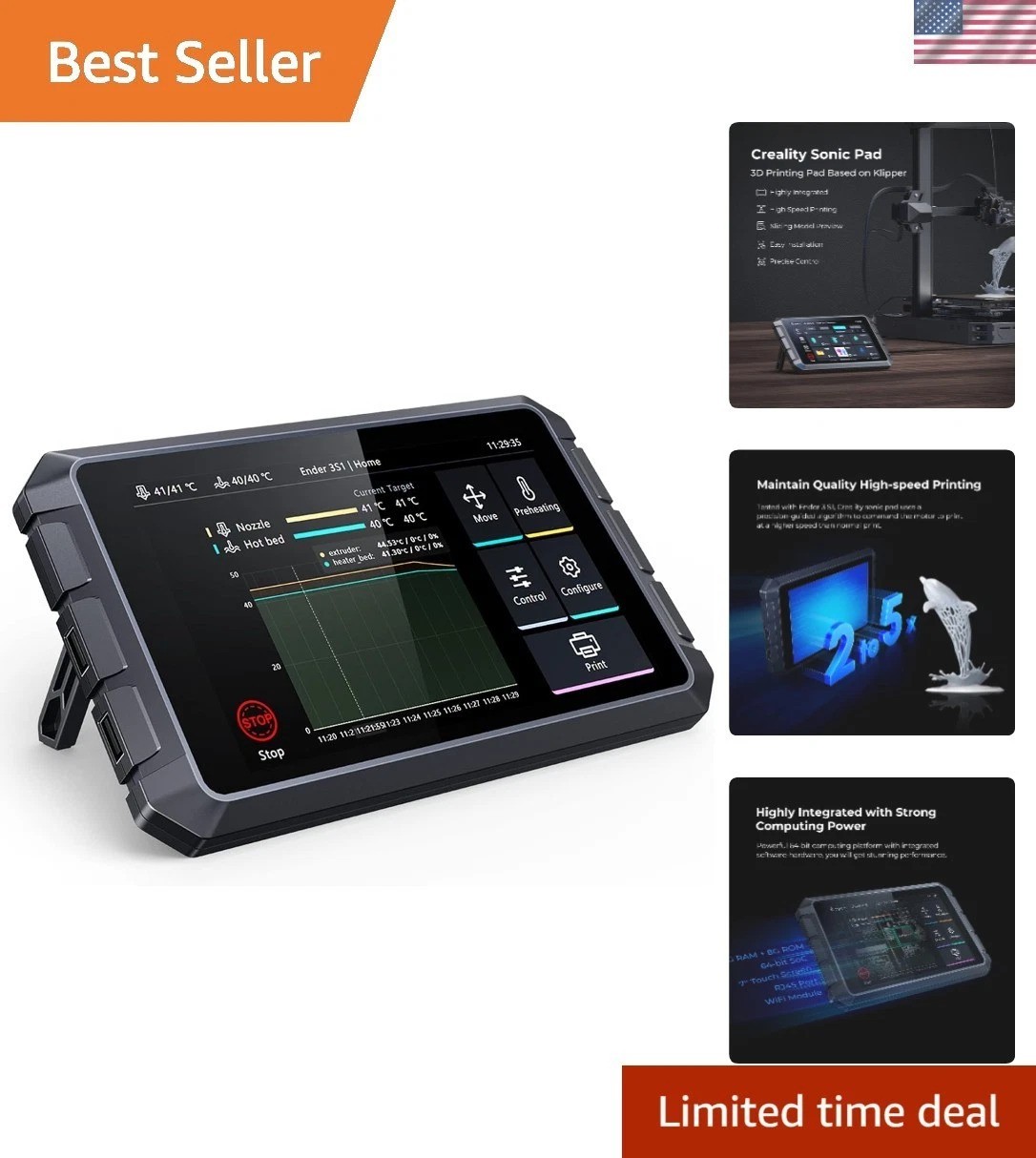 Sonic Pad 7 Inch Touchscreen, Powered by Klipper Firmware for Increased 3D Pr...
