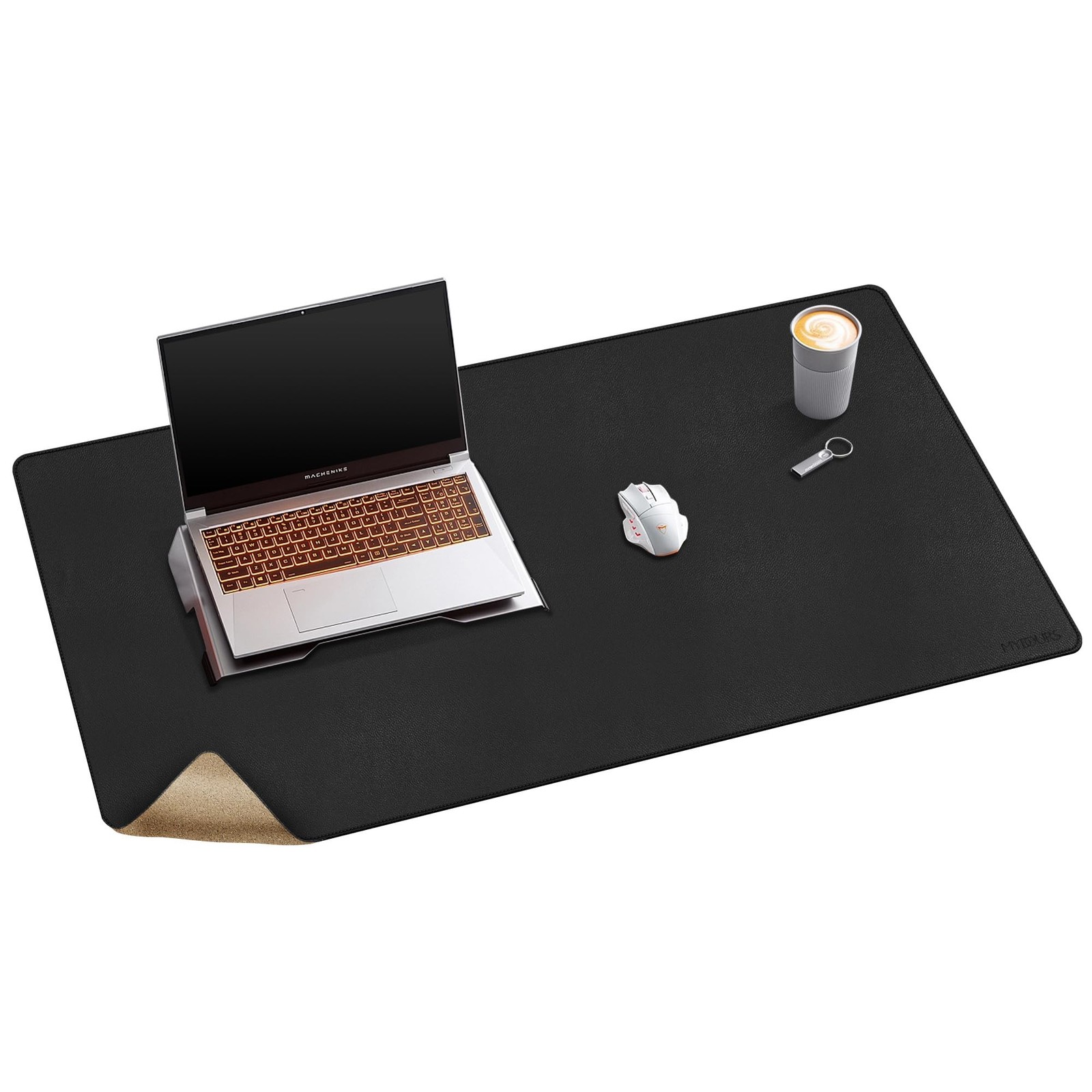 Black 40x20 Inch Extra Large Desk Mat PU Leather Cork XXL Mouse Pad Office