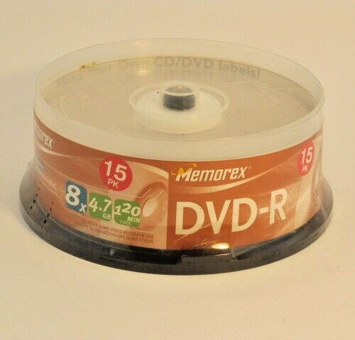 NEW SEALED Memorex DVD-R 15 Pack Spindle/Cake Box 8X 4.7GB 120Min  