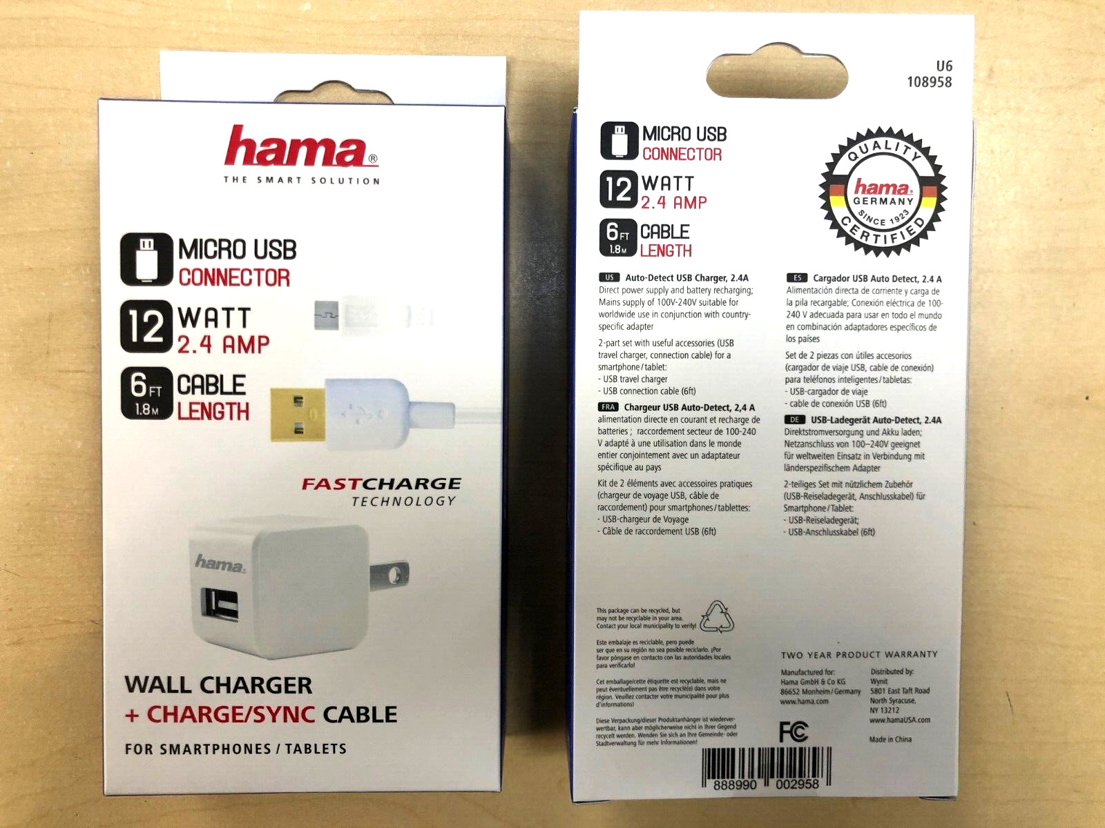 NEW OEM HAMA 2.4 Amp Wall Home Charger Cube & 6FT Micro USB Cable Combo