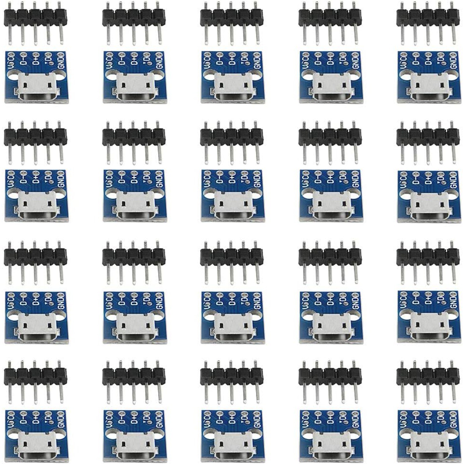 20 PCS Micro USB Power Adapter 5-Pin Board 2.54mm 5V Breakout Module