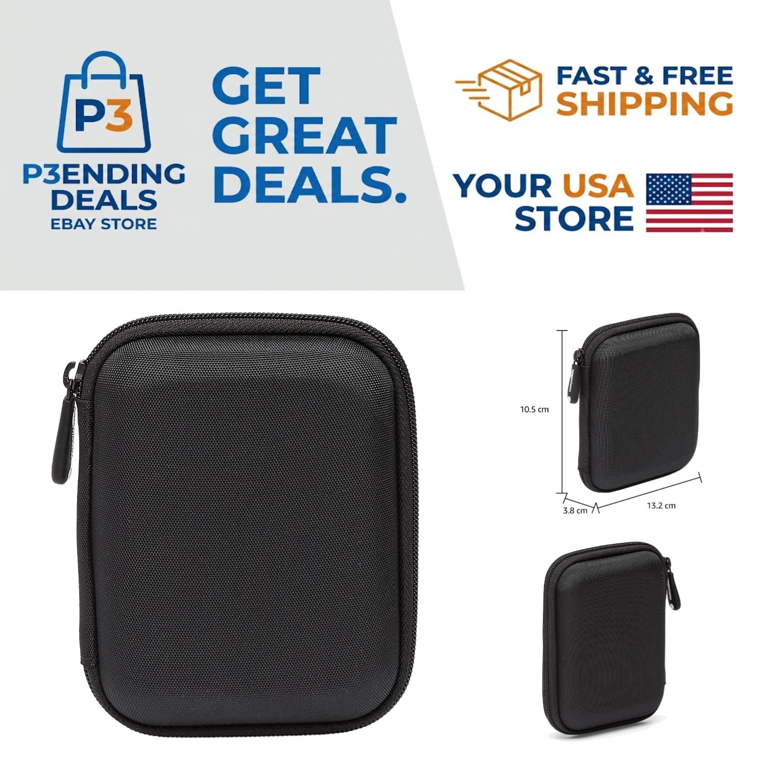 Durable Slim Hard Shell External Drive Case with Zipper - For Travel & Storage