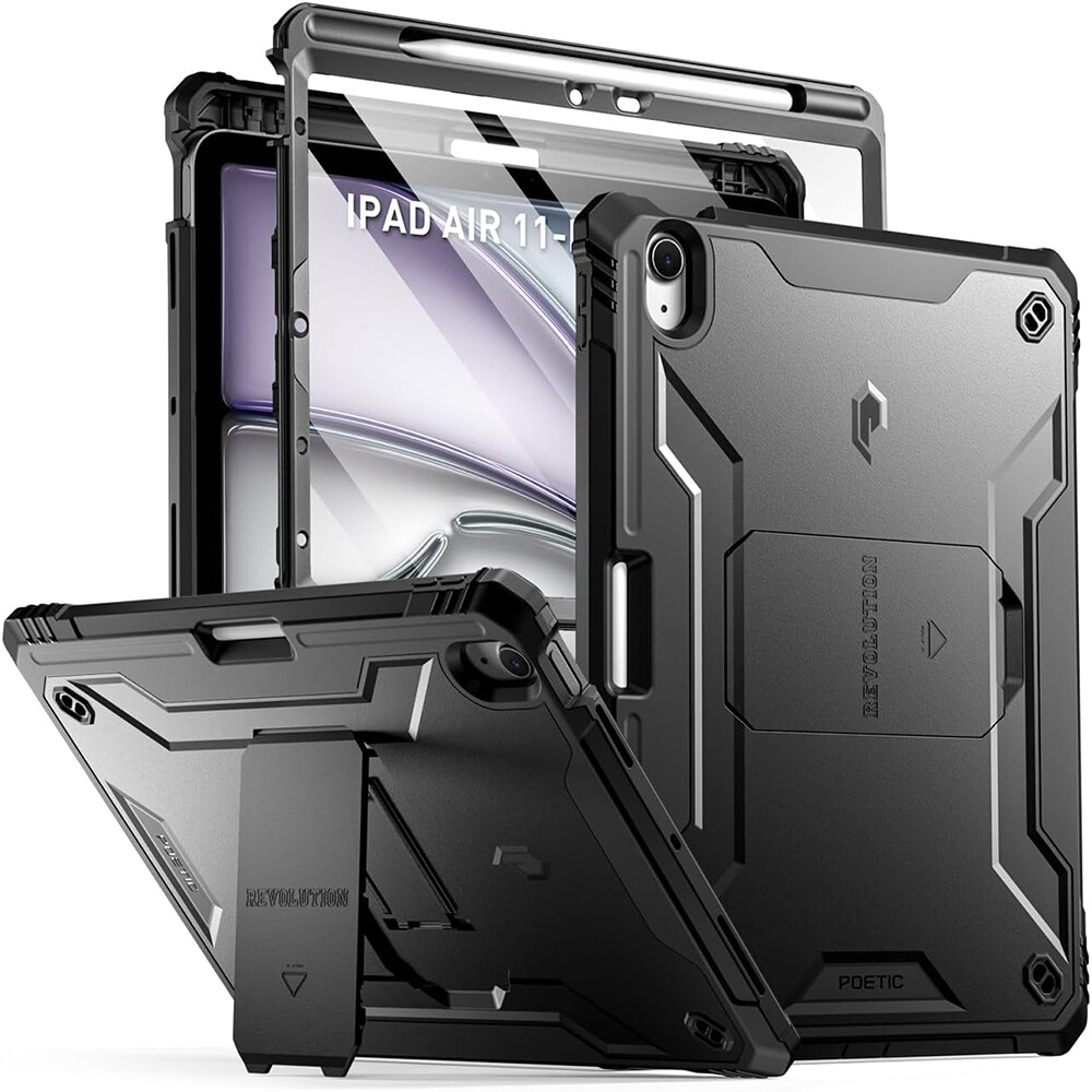 For iPad Air 6th/5th/4th Gen Case Built in Screen And Pencil holder Cover Black
