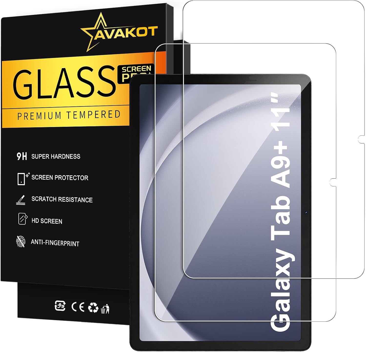 2 Pack Screen Protector for Samsung Galaxy Tab A9 Plus, Ultra Thin Anti-Fingerpr