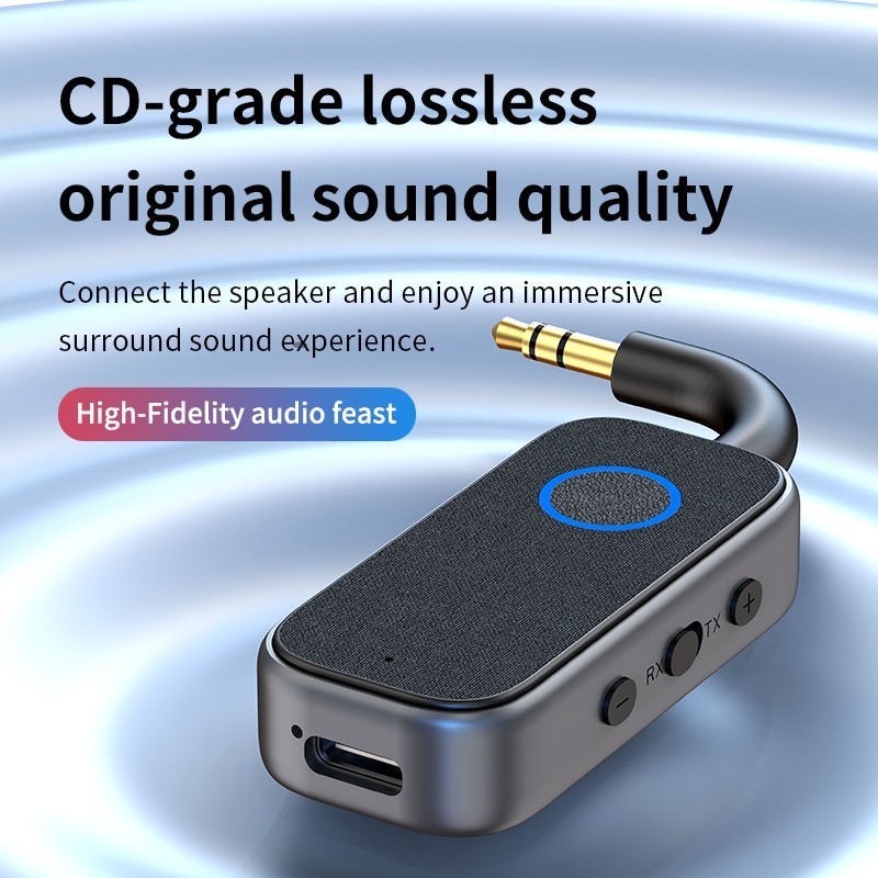 Bluetooth 5.4 2-in-1 Audio Adapter with AptX, RX/TX Wireless 3.5mm AUX Receiver