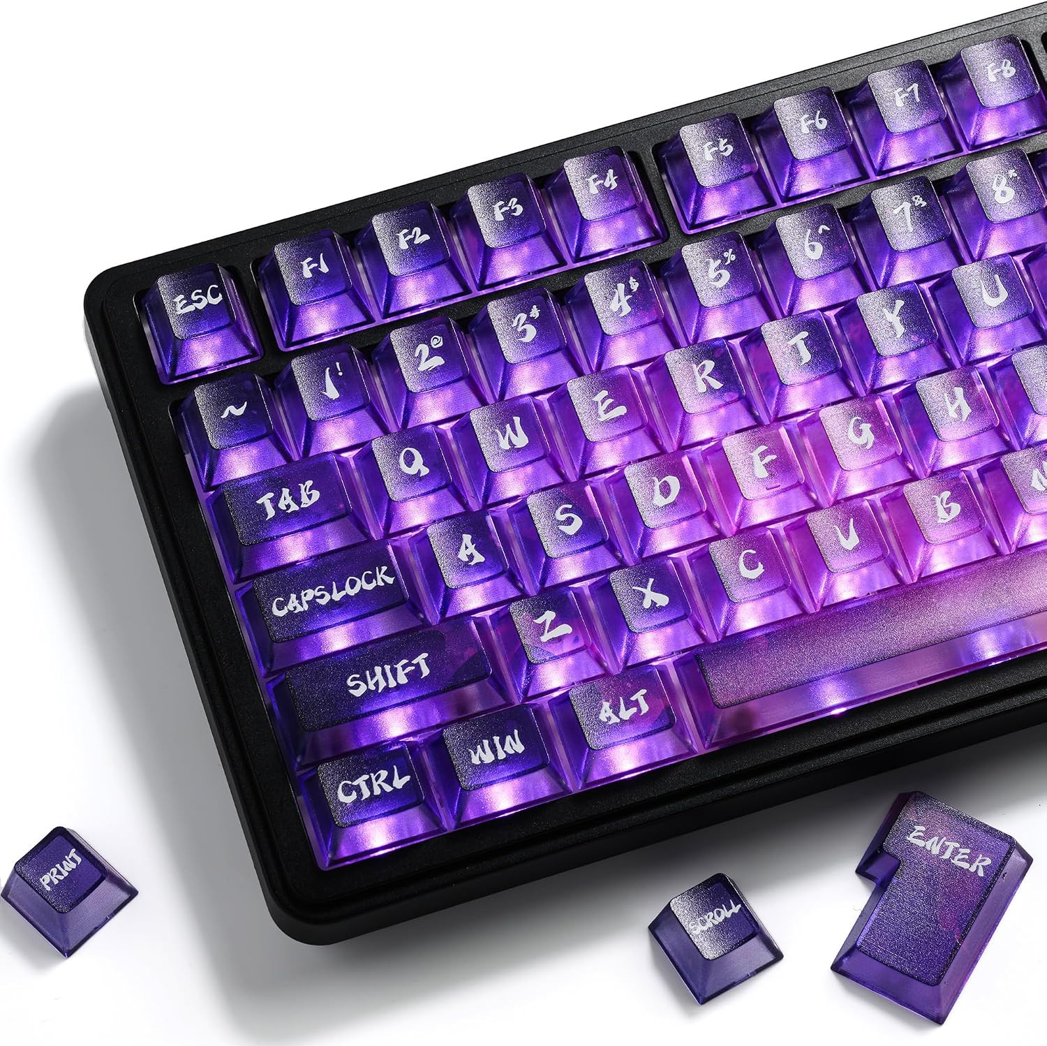 XVX Purple Clear Keycaps, Transparent Keyboard Keycaps 60 75 100 Percent, 119