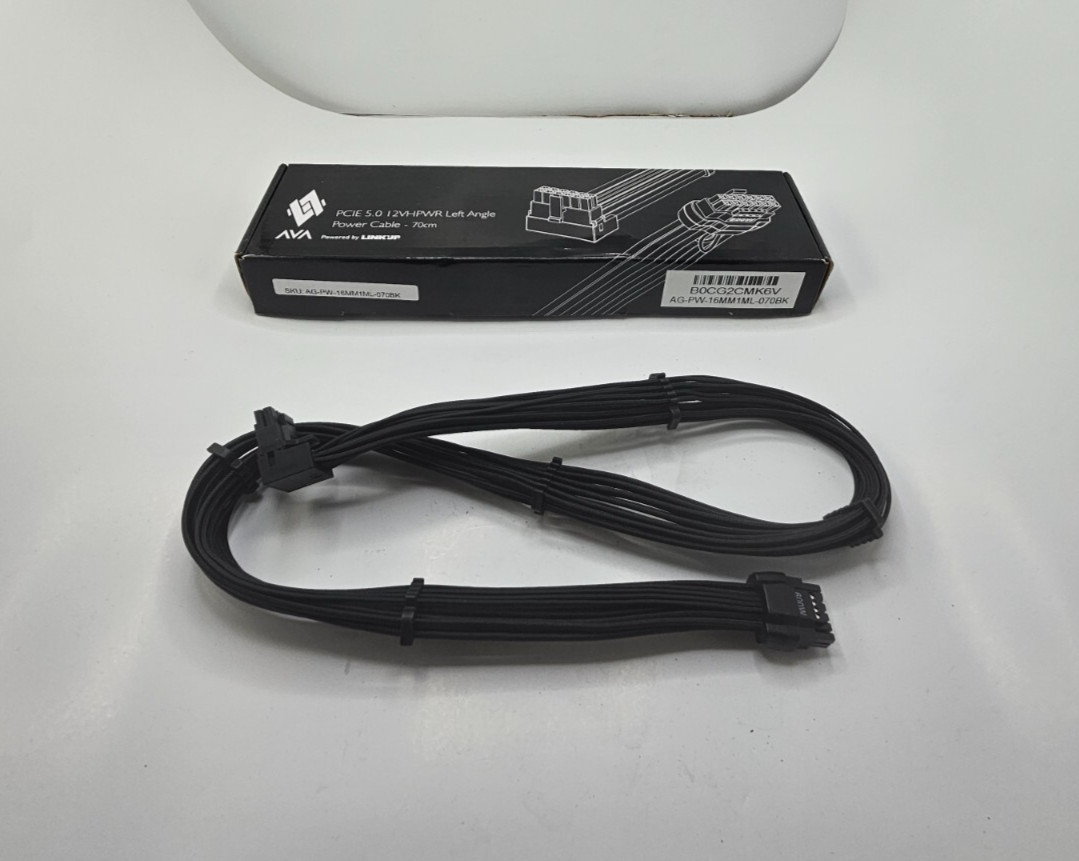 AVA LEFT ANGLE 600W PCIE 5.0 12VHPWR POWER CABLE 70CM AG-PW-165MM1ML-070BK