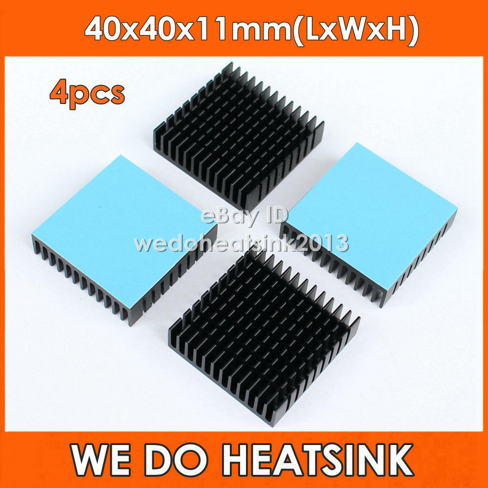 4pcs 40x40x11mm Thermal Adhesive Pad Applied Black Anodized Aluminium Heat Sink