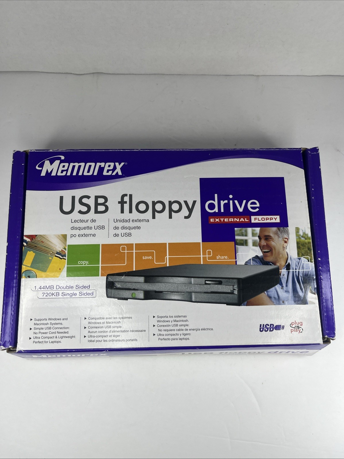 Memorex USB External Floppy Disk Drive 3.5” 1.44MB – Tested – With Box