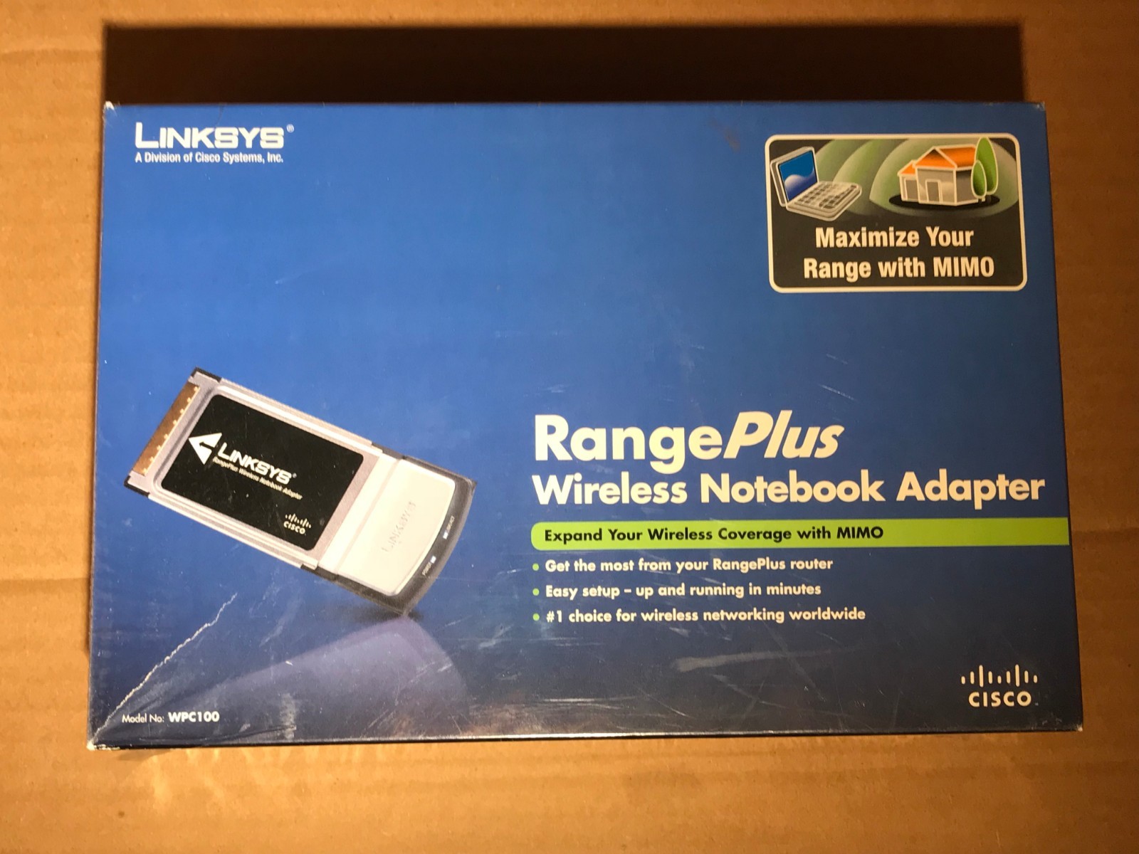 Linksys WPC100 RangePlus WiFi Wireless Notebook Laptop Adapter - NEW IN BOX