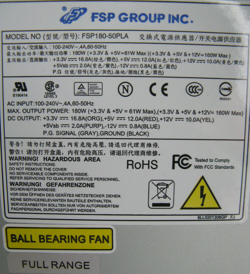 1x 1Uflex/ITX All-in-One Industrial Control Power Supply FSP180-50PLA 100-240V