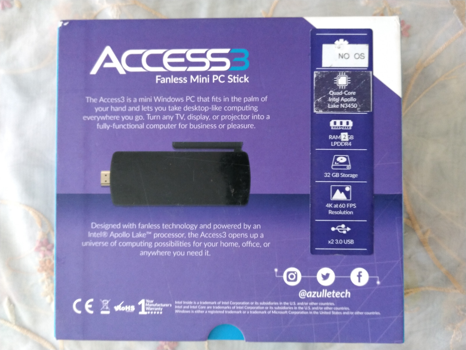 Mini PC Stick Azulle Access3 Fanless 3GB/32GB - Business & Home WiF – Windows 10