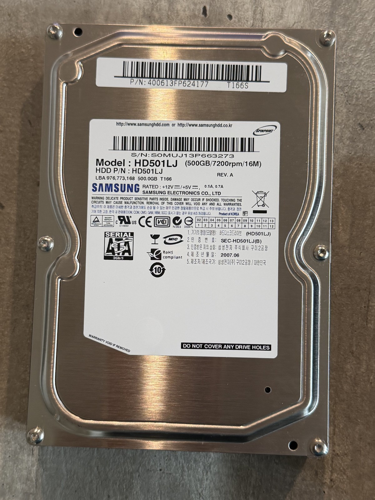 Samsung Spinpoint 500GB Internal Desktop Hard Drive SATA (HD501LJ)