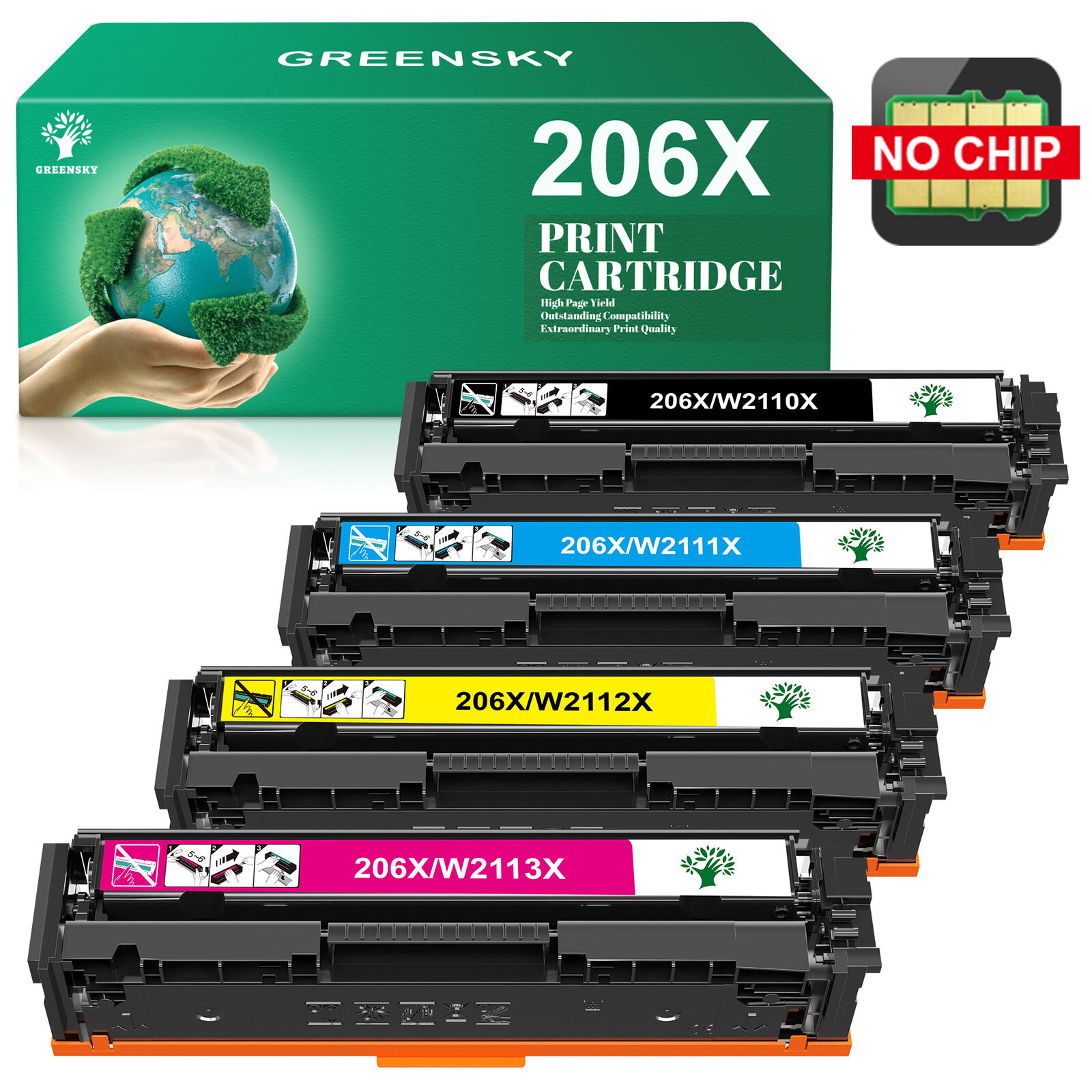 4 Pack W2110X Toner Replacement for HP 206X LaserJet Pro MFP M282nw No Chip