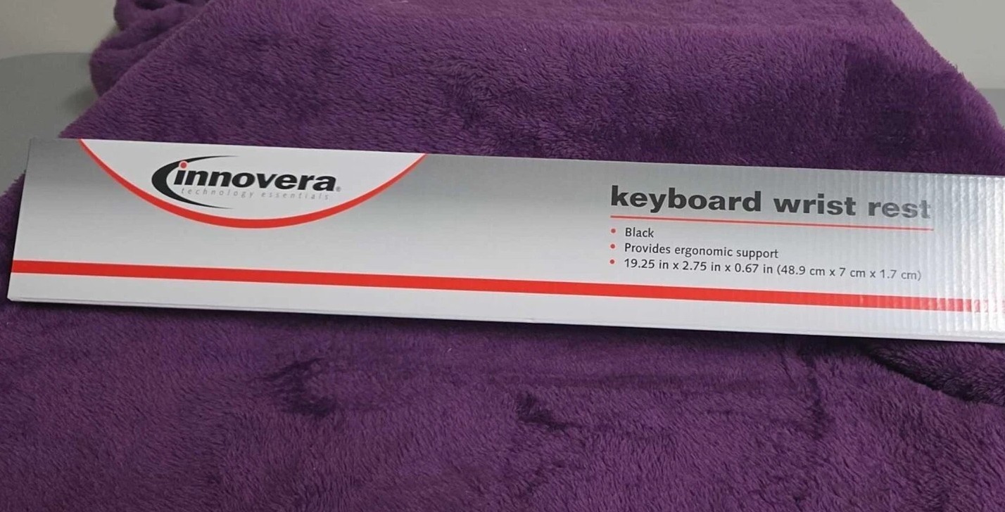 Innovera 52458 Natural Rubber Keyboard Wrist Rest, Black, Ergonomic Support, New