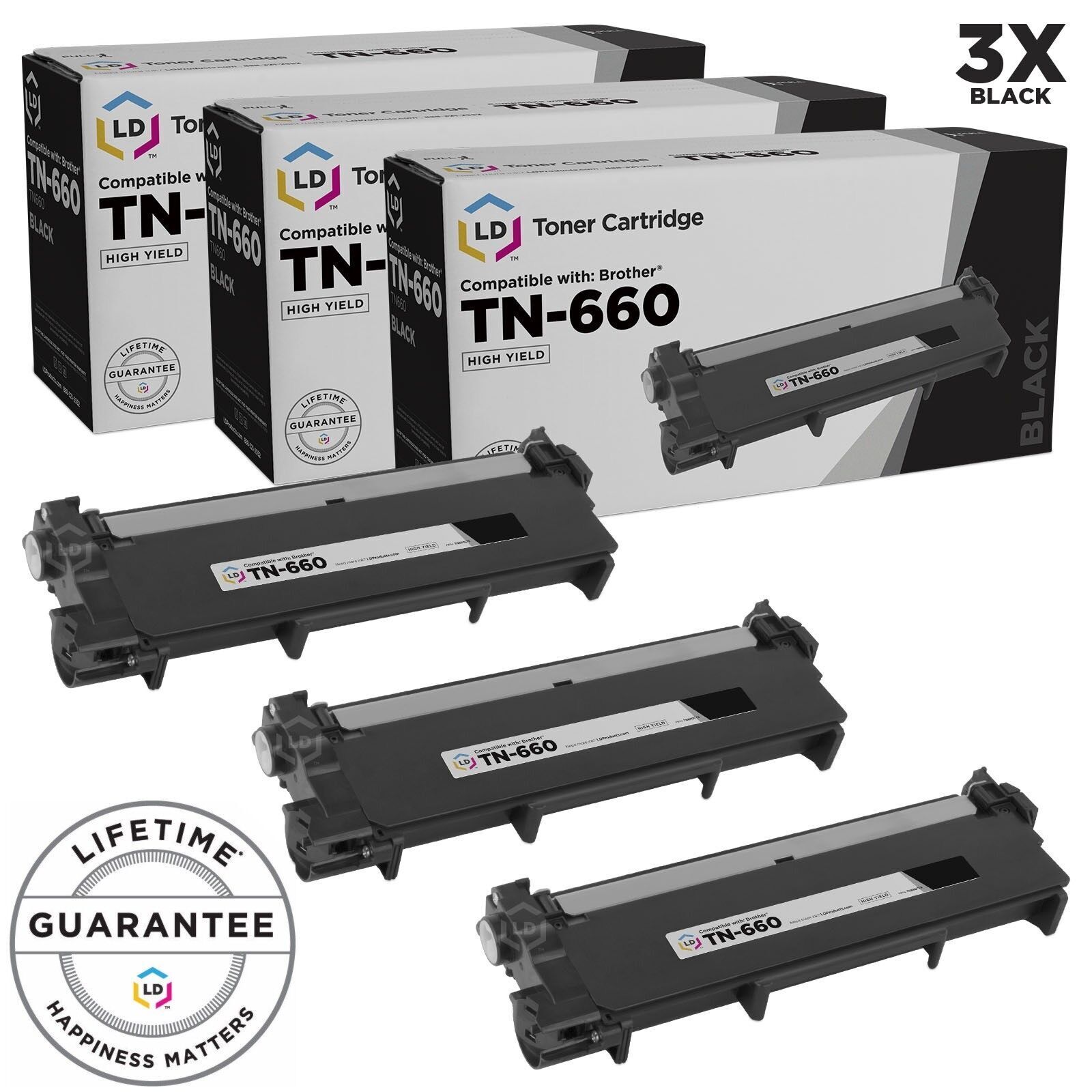 LD  3pk Compatible HY Black Laser Cartridge Set for Brother Toner TN660 Printer