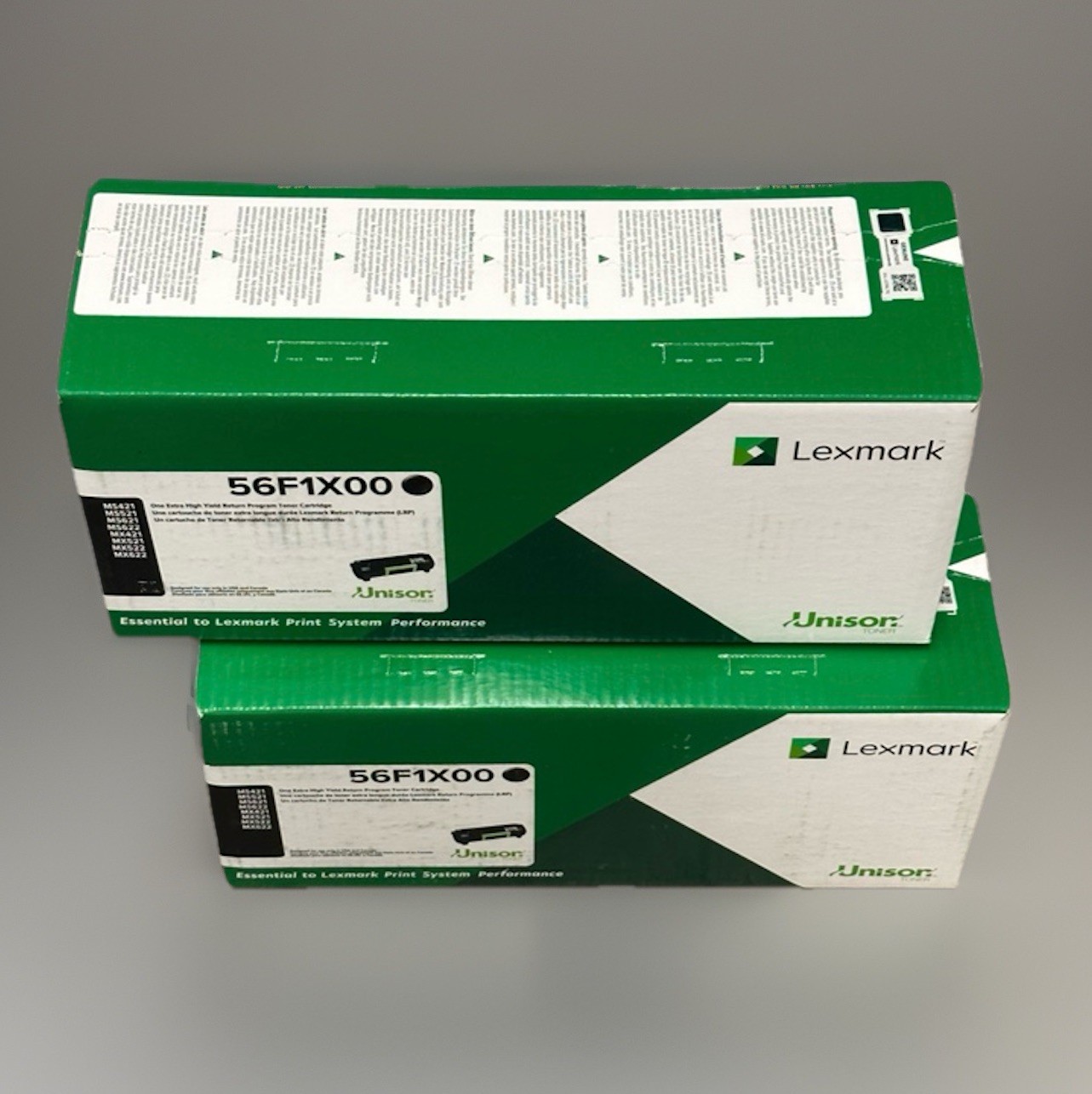 TWO Genuine NEW Lexmark 56F1X00 Extra High Yield Return Black Toner Cartridges
