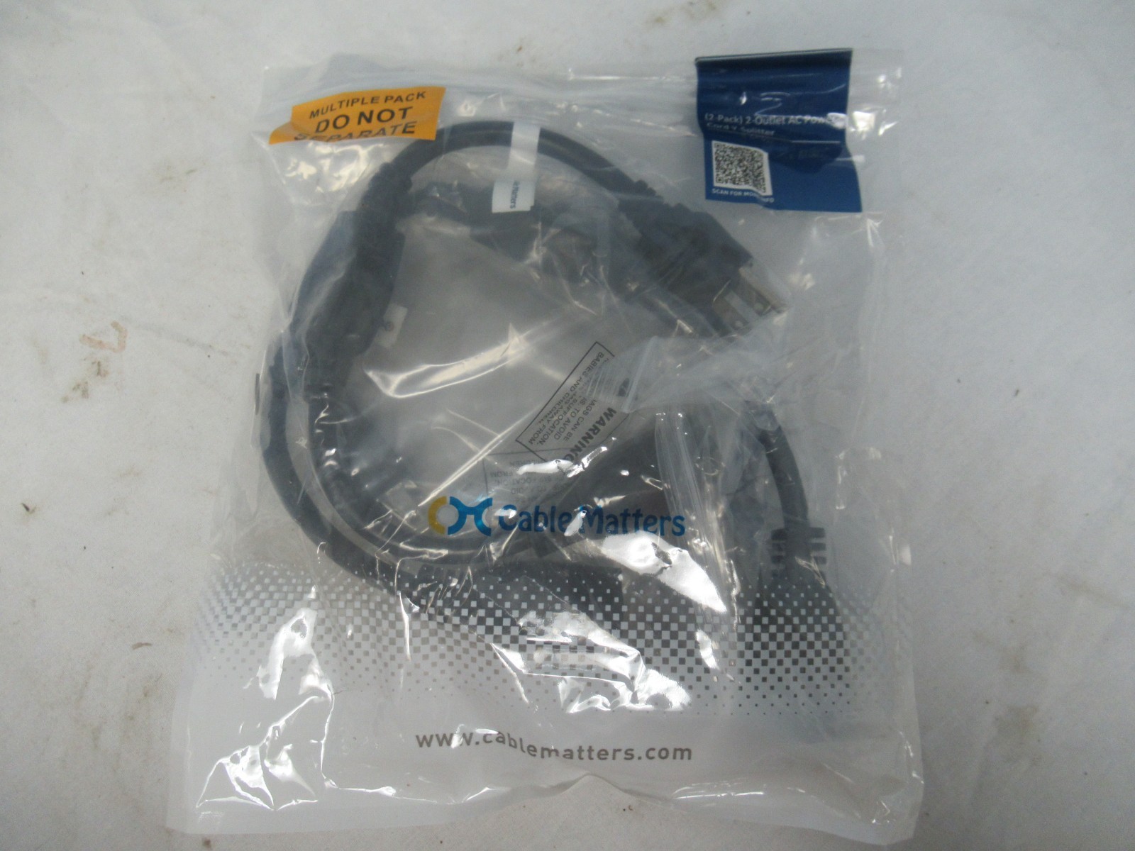 2pk Cable Matters 400009x2-US 2-Outlet AC Power Cord Y-Splitter 682017352978 (S)