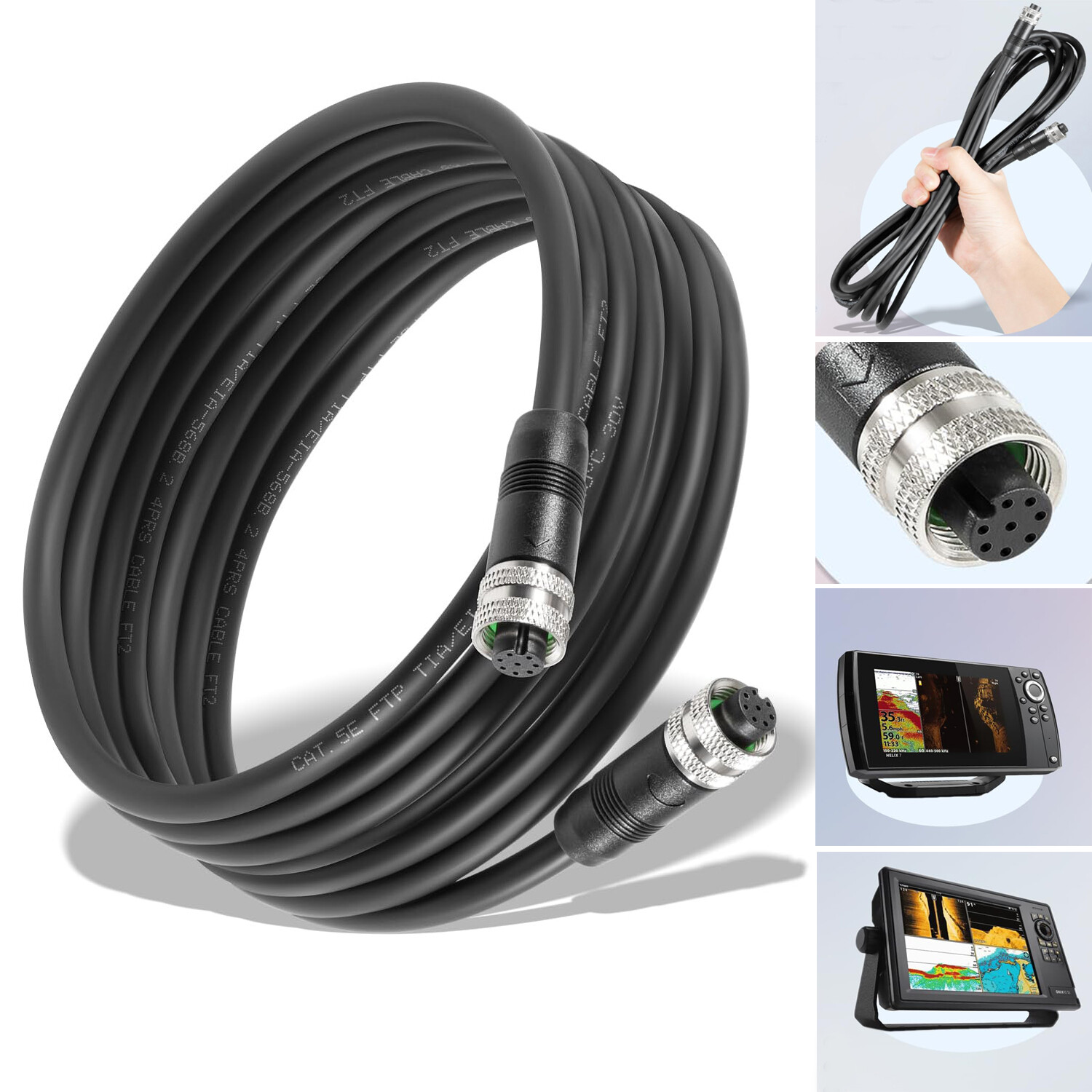 720073-5 15ft Boat Ethernet Cable Cord AS EC 15E Fit for Humminbird Helix Series